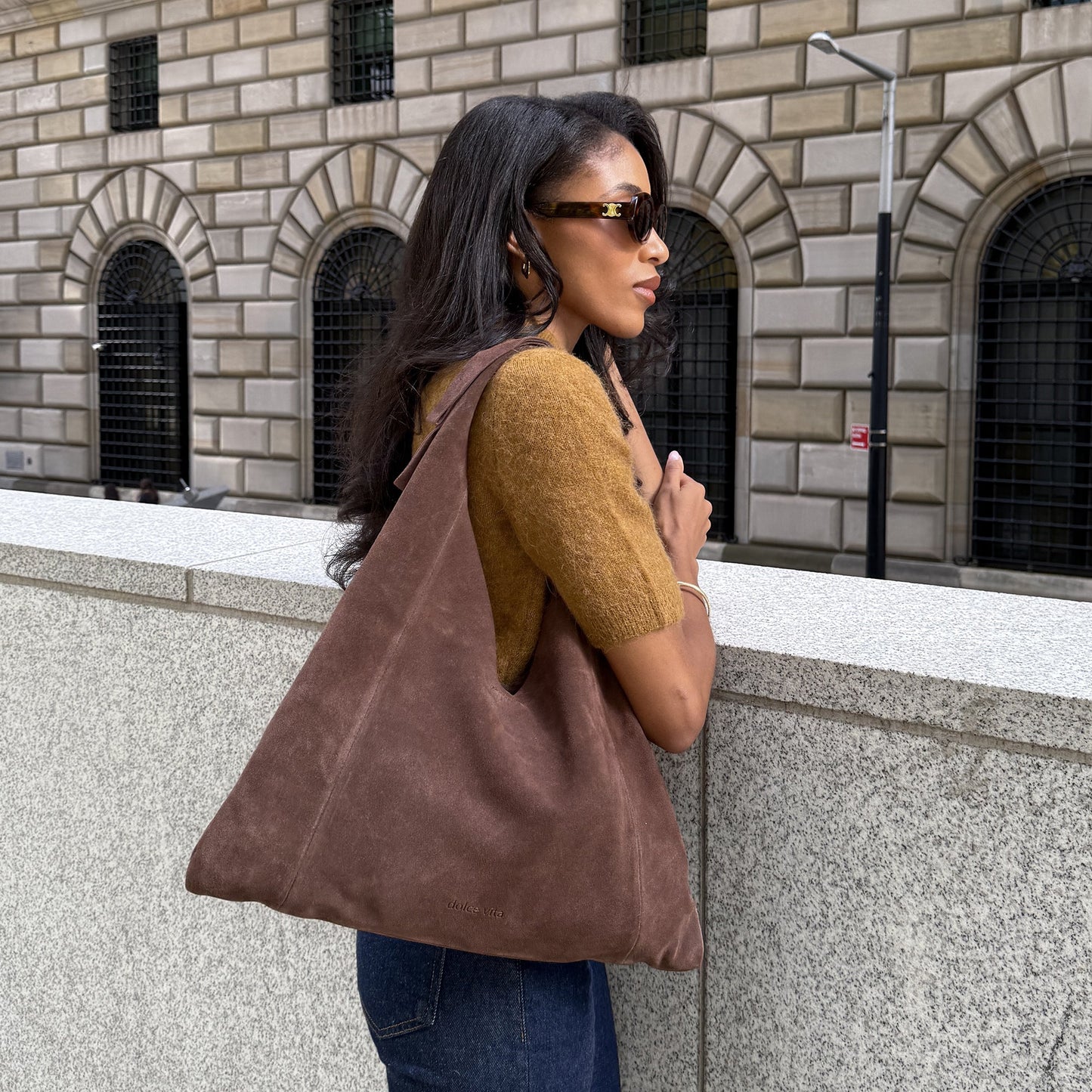 Marie Chocolate Suede Tote