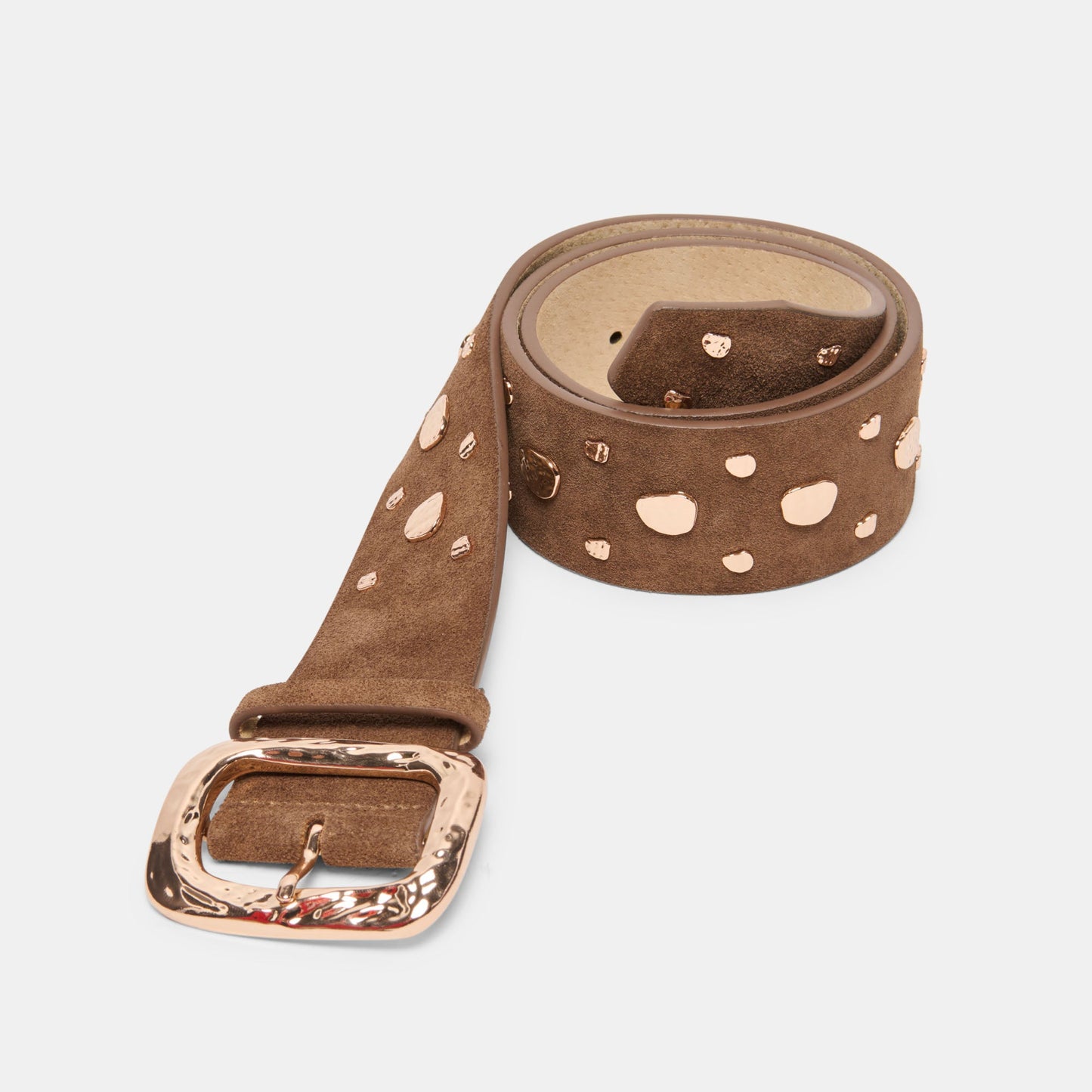Rectangle Buckle Brown Suede Gold Studded Belt