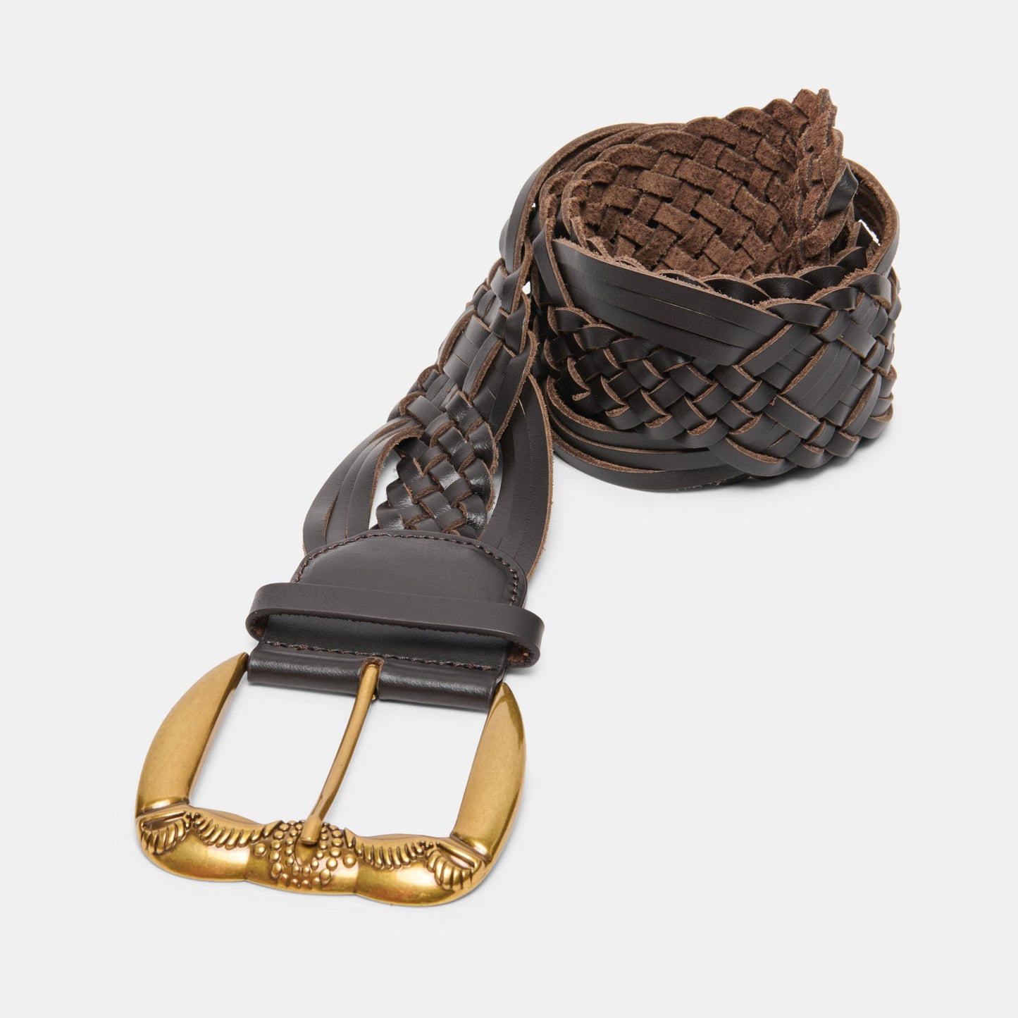 Western Espresso Woven Leather Belt with Silver Buckle