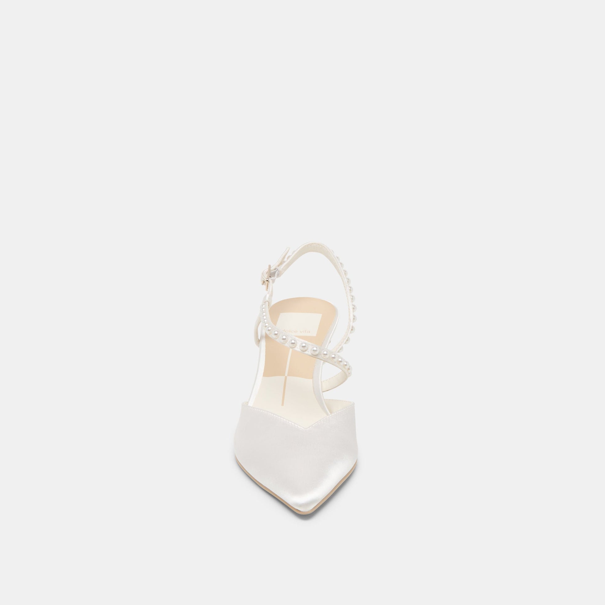 Kamra Pearl True White Satin Mid Heels