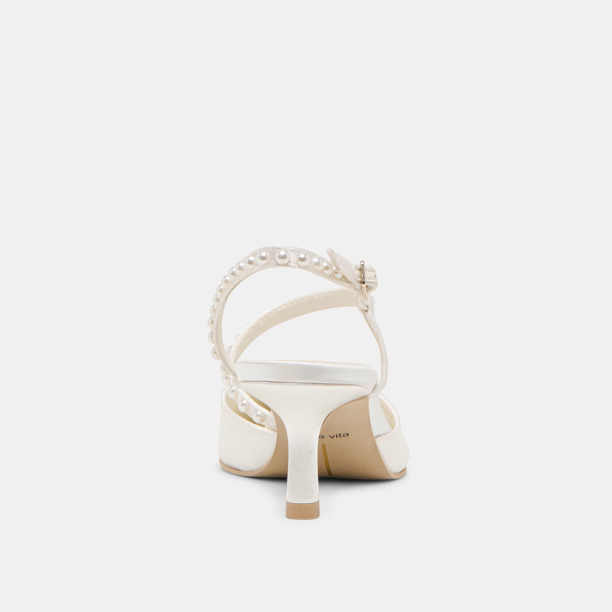 Kamra Pearl True White Satin Mid Heels