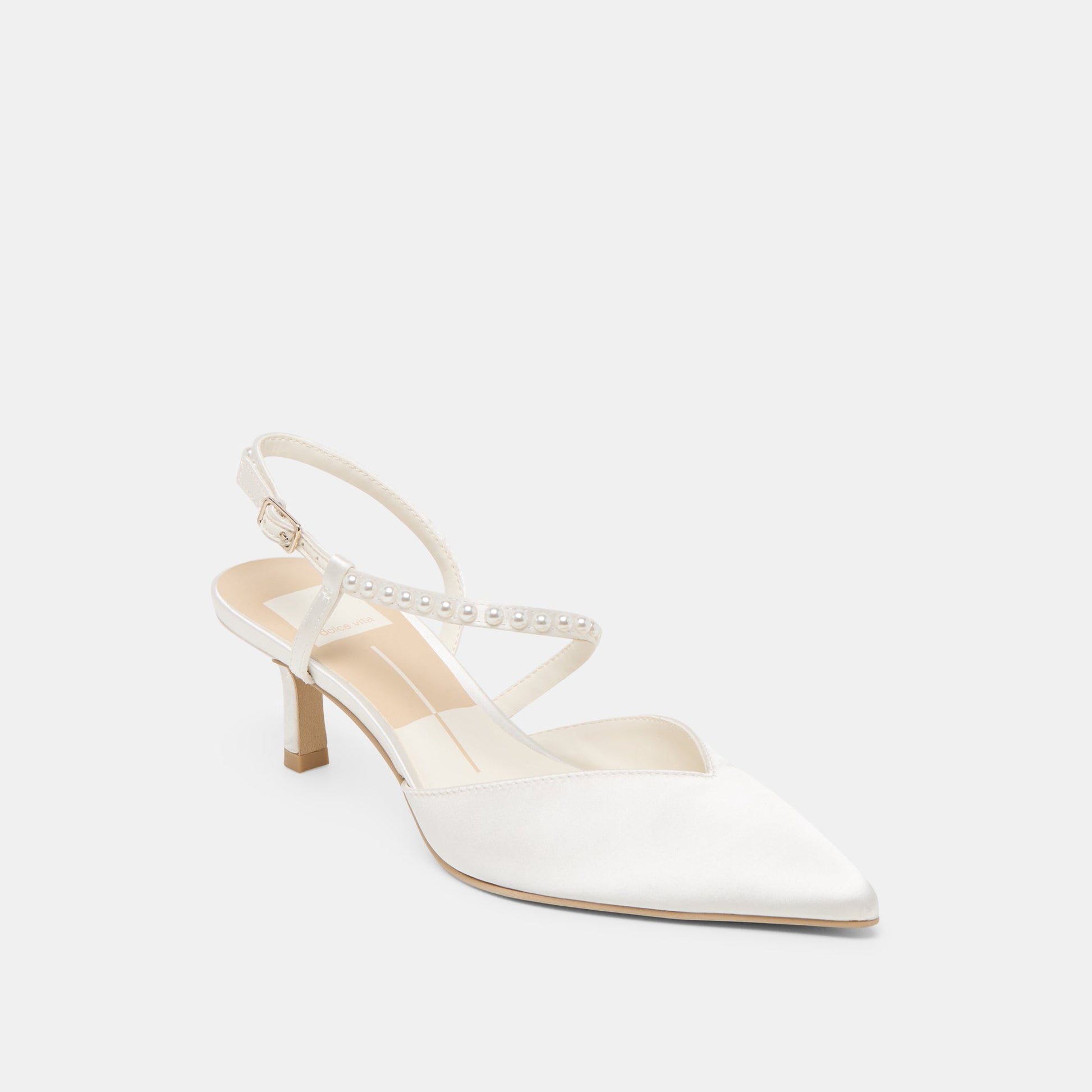 Kamra Pearl True White Satin Mid Heels