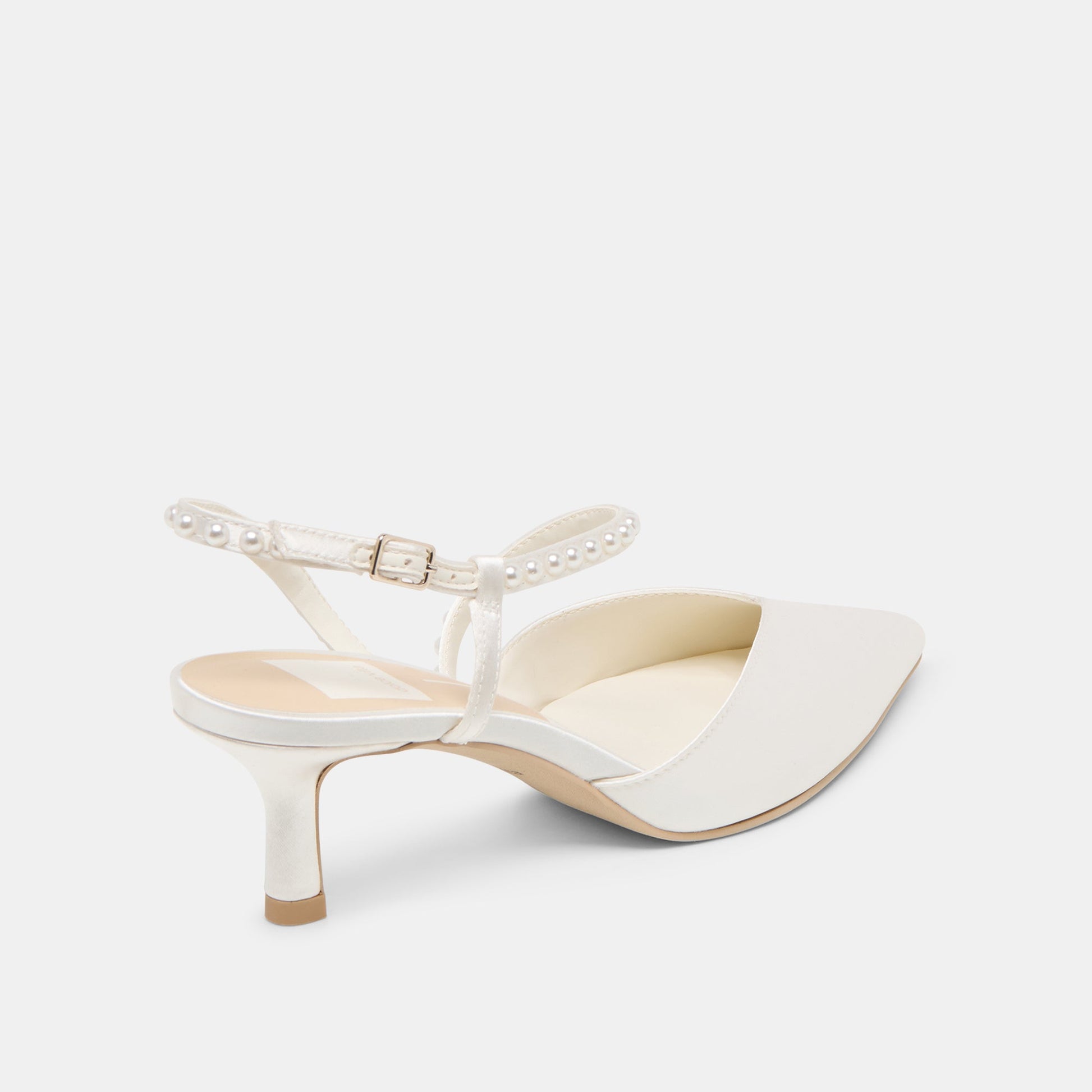 Kamra Pearl True White Satin Mid Heels