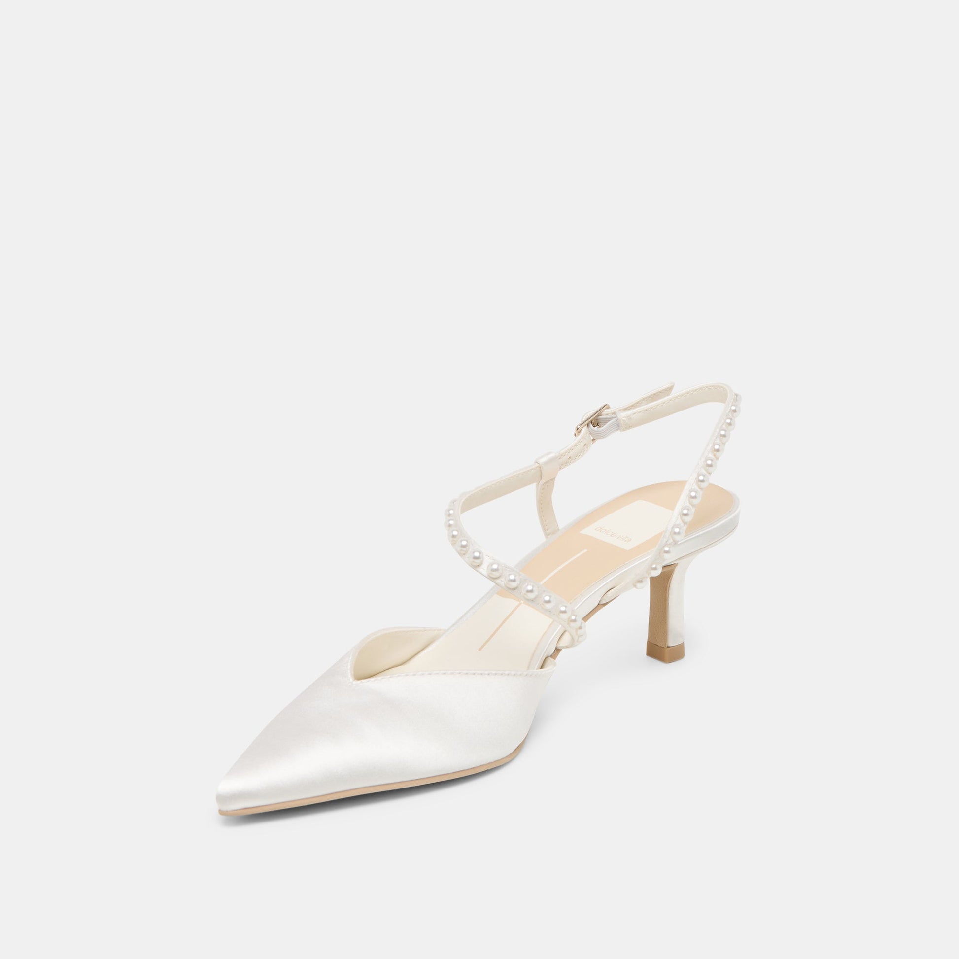 Kamra Pearl True White Satin Mid Heels