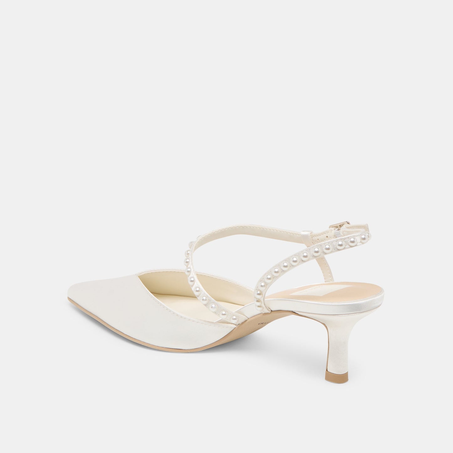 Kamra Pearl True White Satin Mid Heels