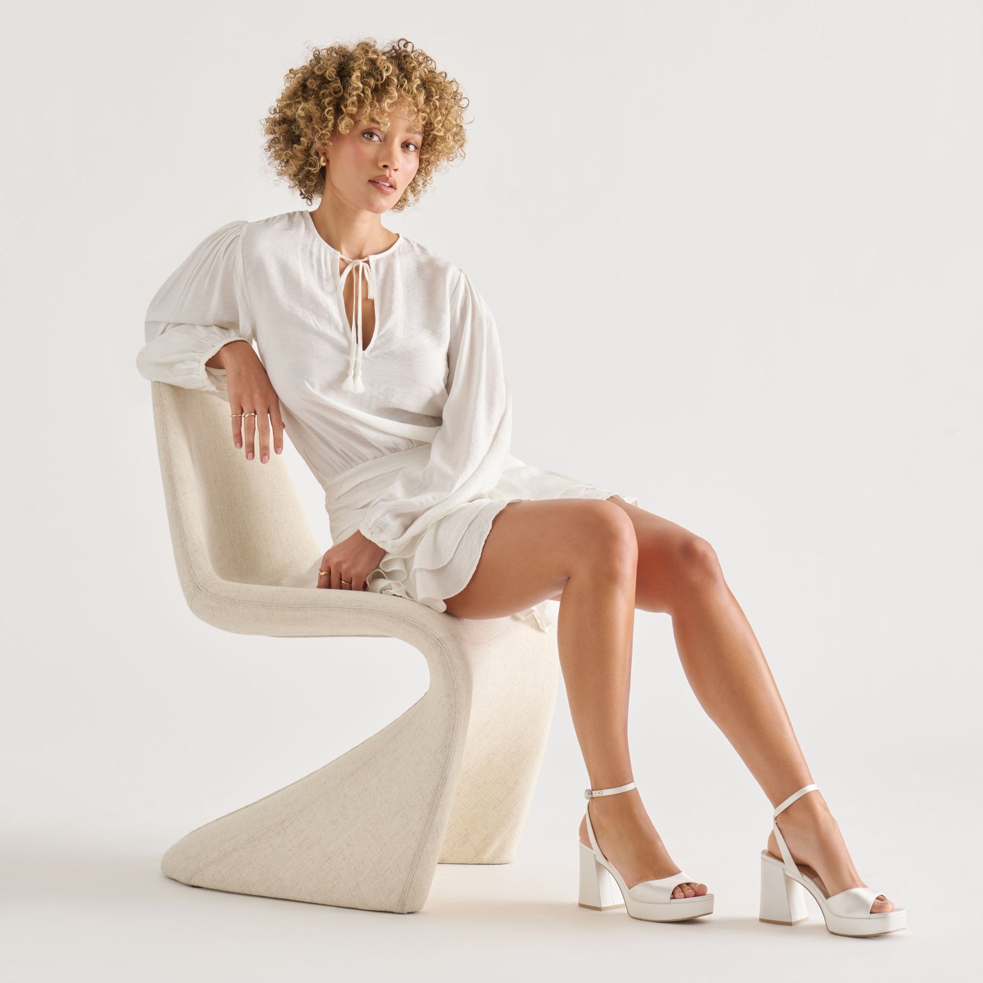 Felica White Satin Heels