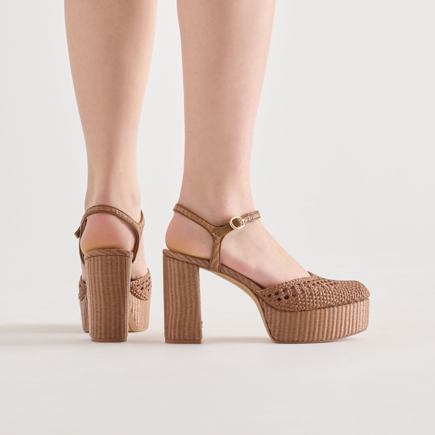Gero Mid Brown Woven Raffia Heels