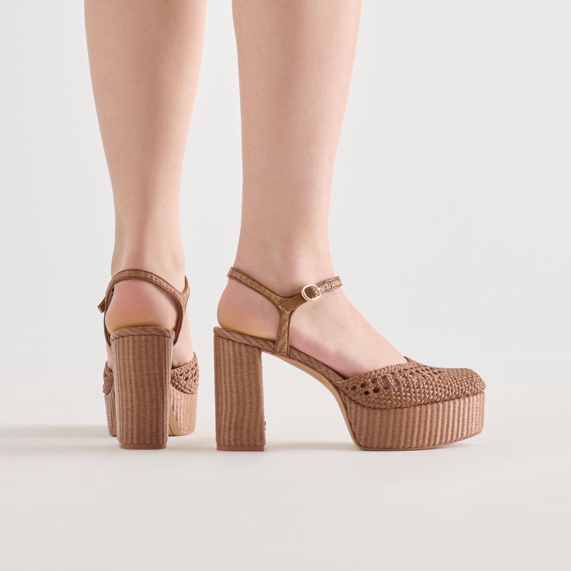 Gero Mid Brown Woven Raffia Heels
