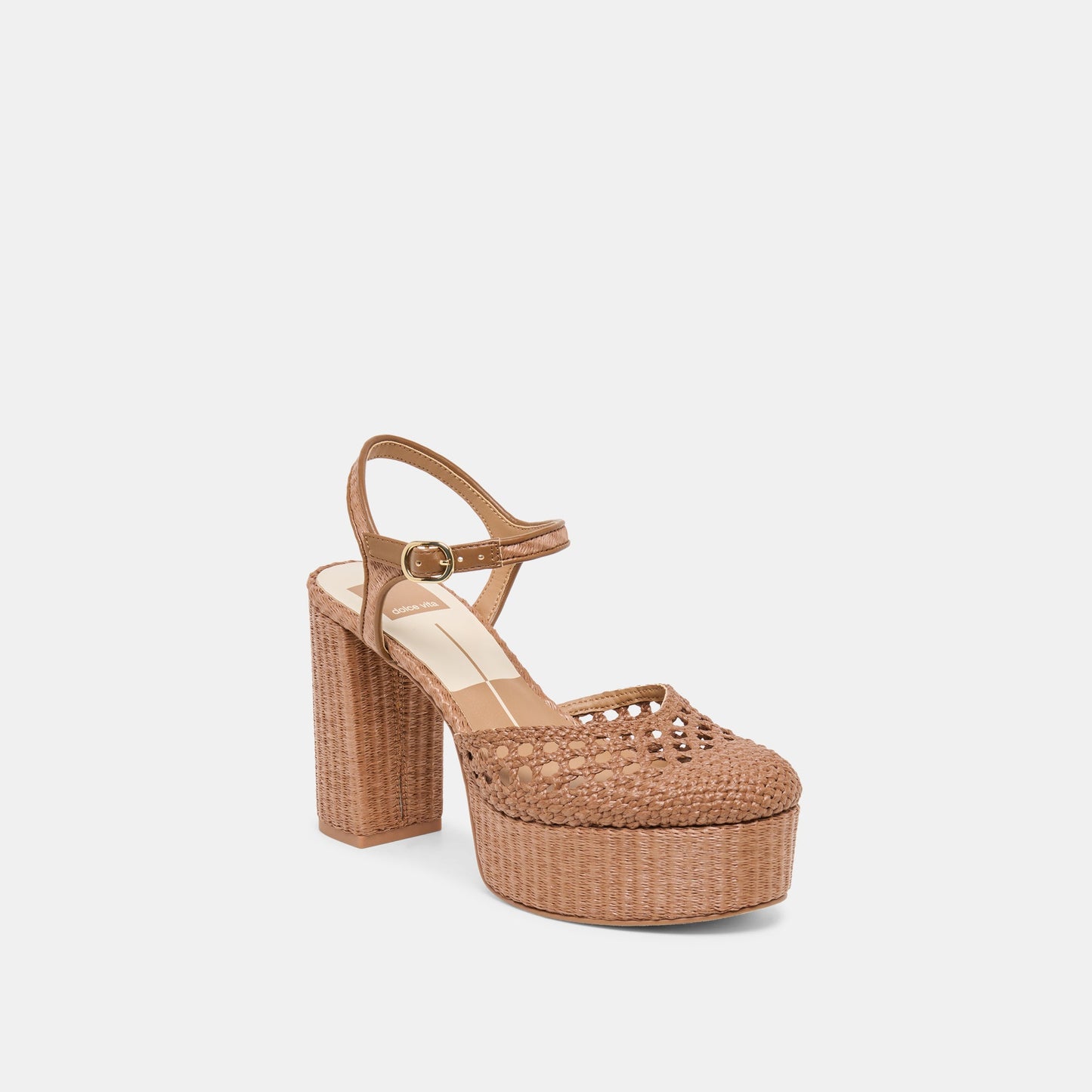 Gero Mid Brown Woven Raffia Heels