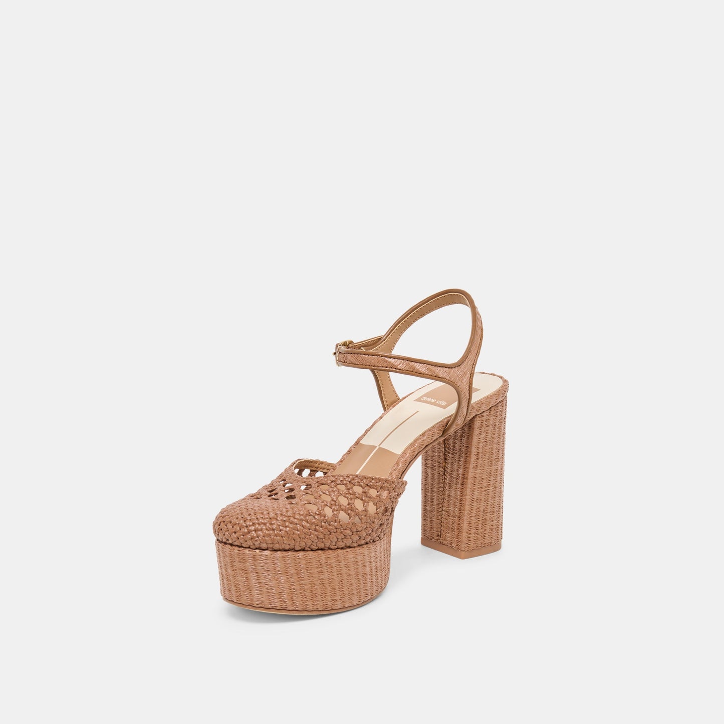 Gero Mid Brown Woven Raffia Heels