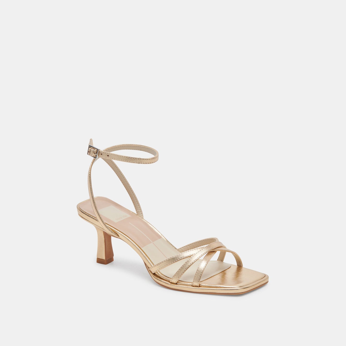 Manji Wide Light Gold Metallic Leather Heels