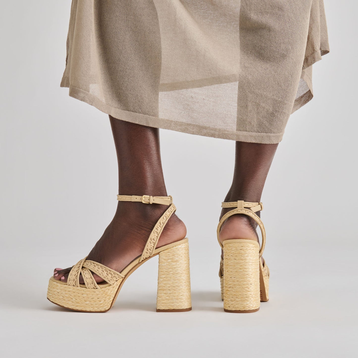 Danila Lt Natural Cross Hatch Raffia Heels