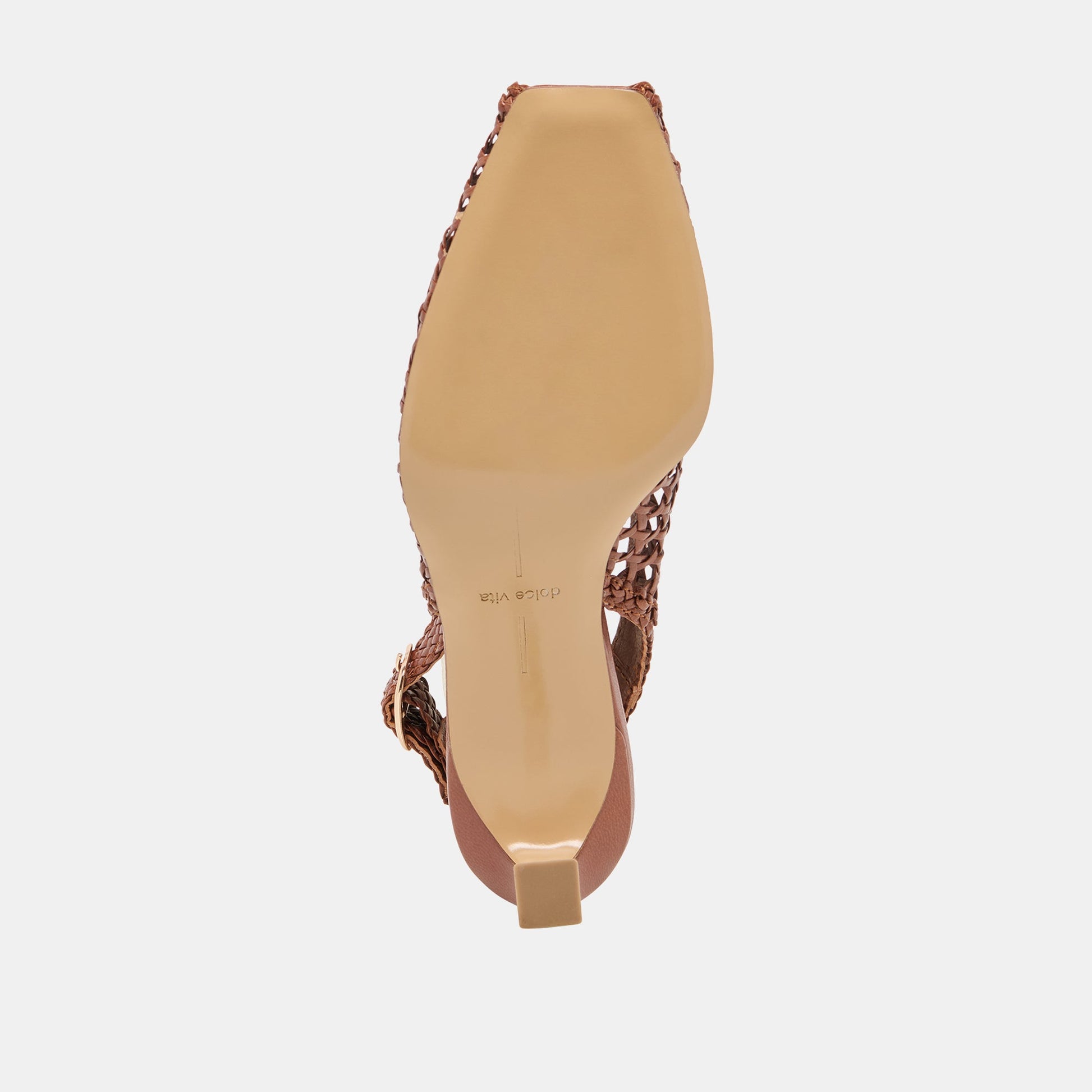 REMLA Tan Woven Leather Peep-Toe Kitten Heel