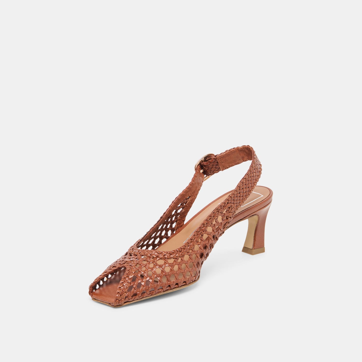 REMLA Tan Woven Leather Peep-Toe Kitten Heel
