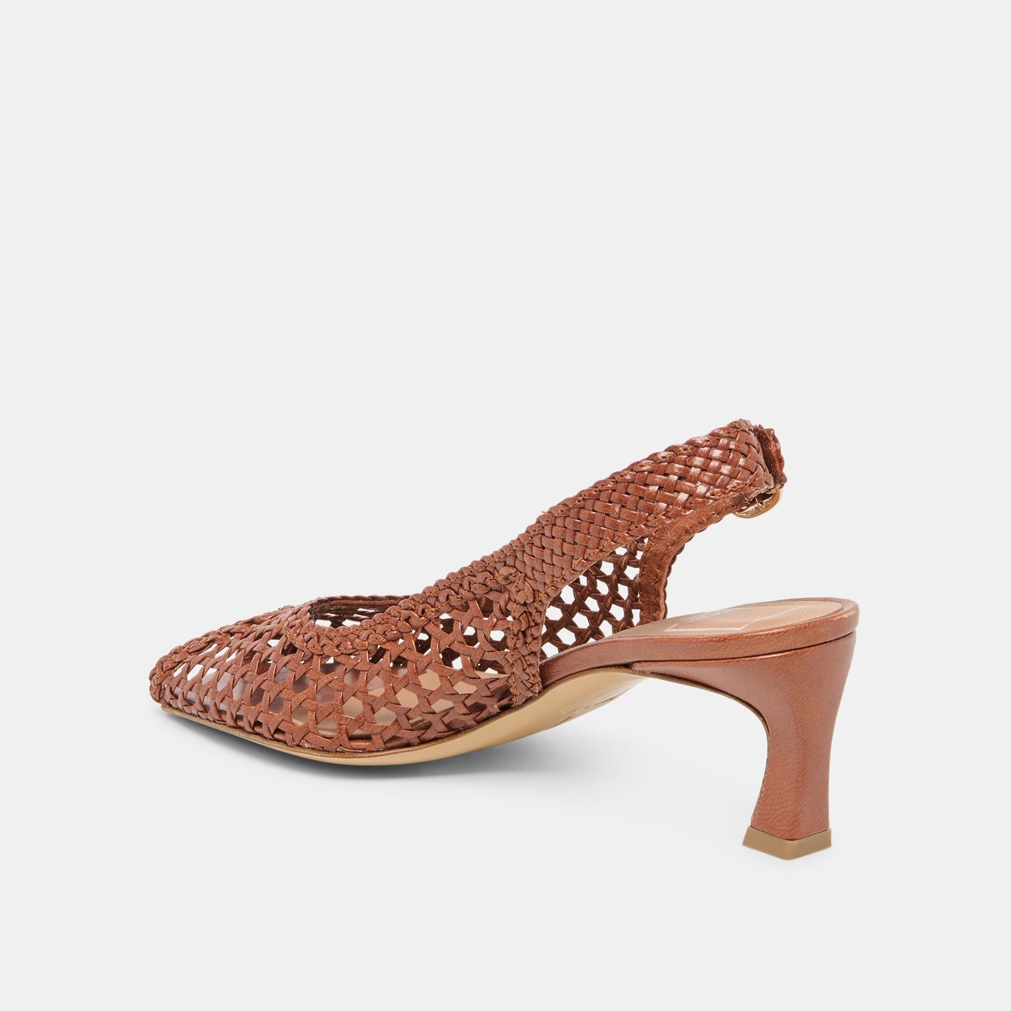 REMLA Tan Woven Leather Peep-Toe Kitten Heel