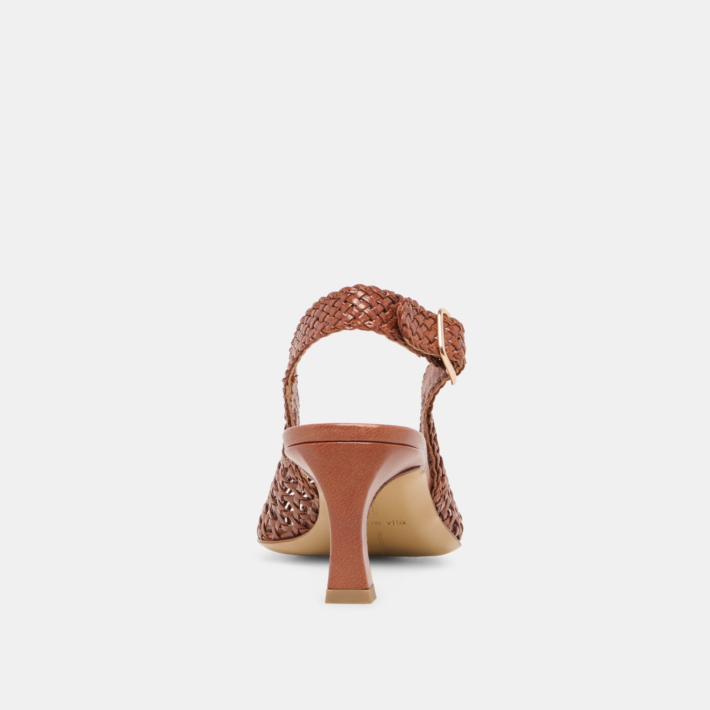 REMLA Tan Woven Leather Peep-Toe Kitten Heel