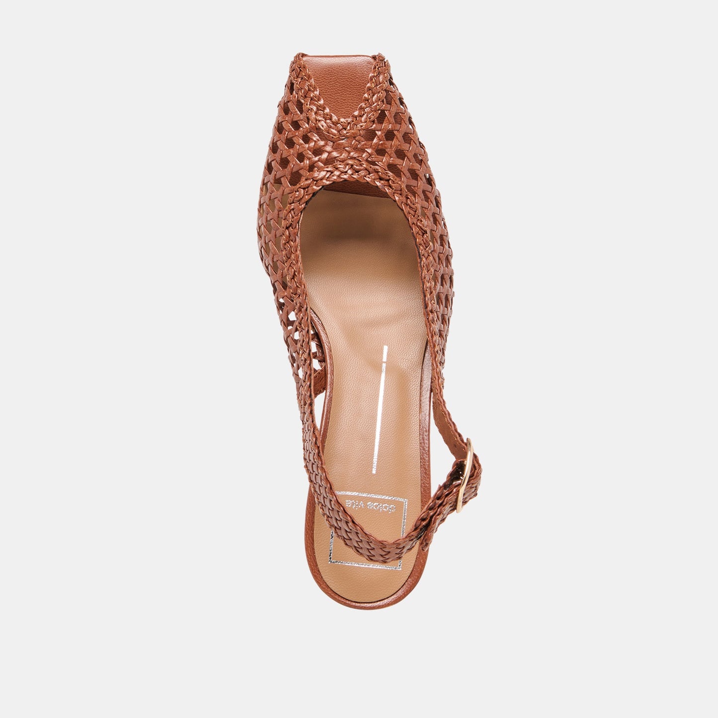 REMLA Tan Woven Leather Peep-Toe Kitten Heel