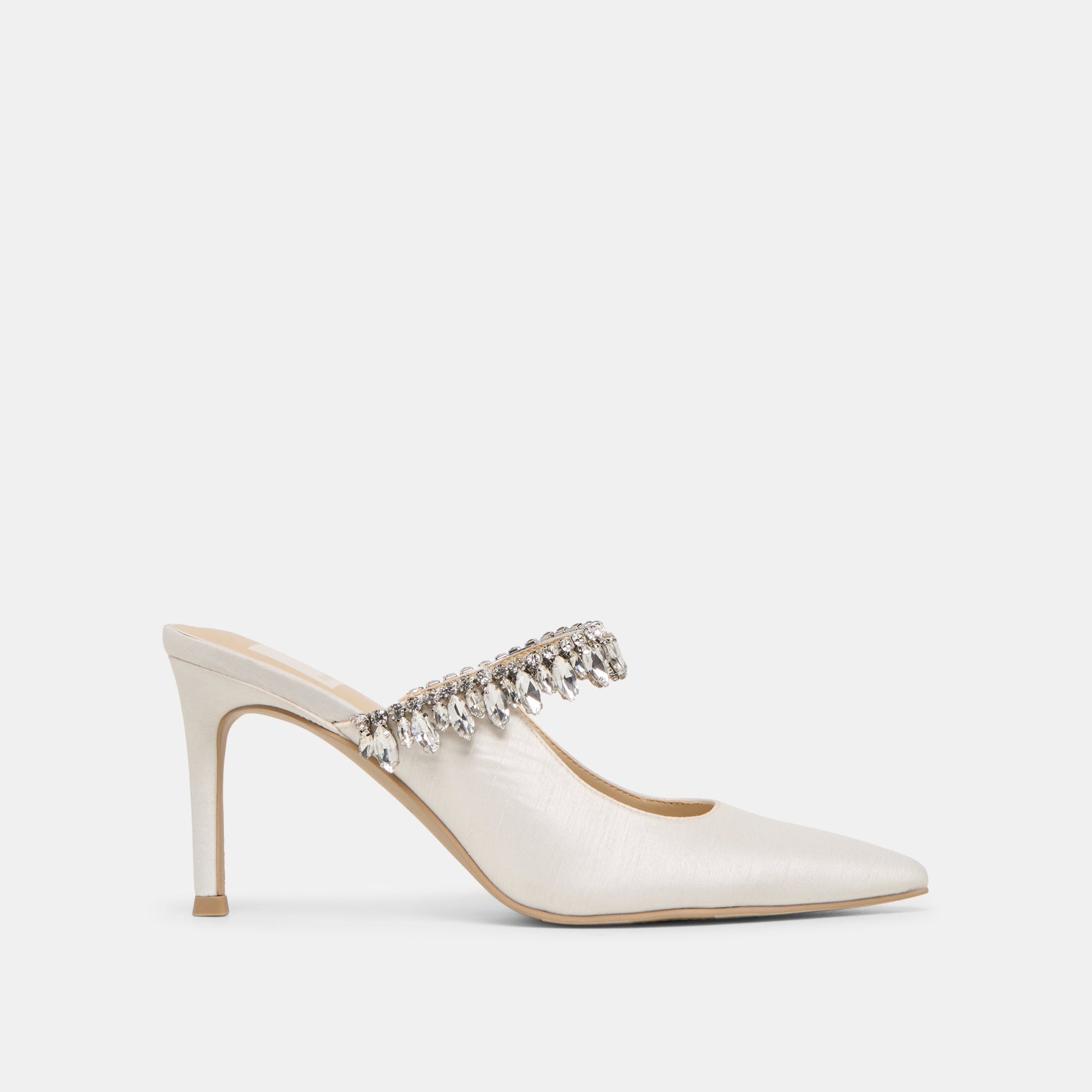 Keli Crystal White Satin Heels
