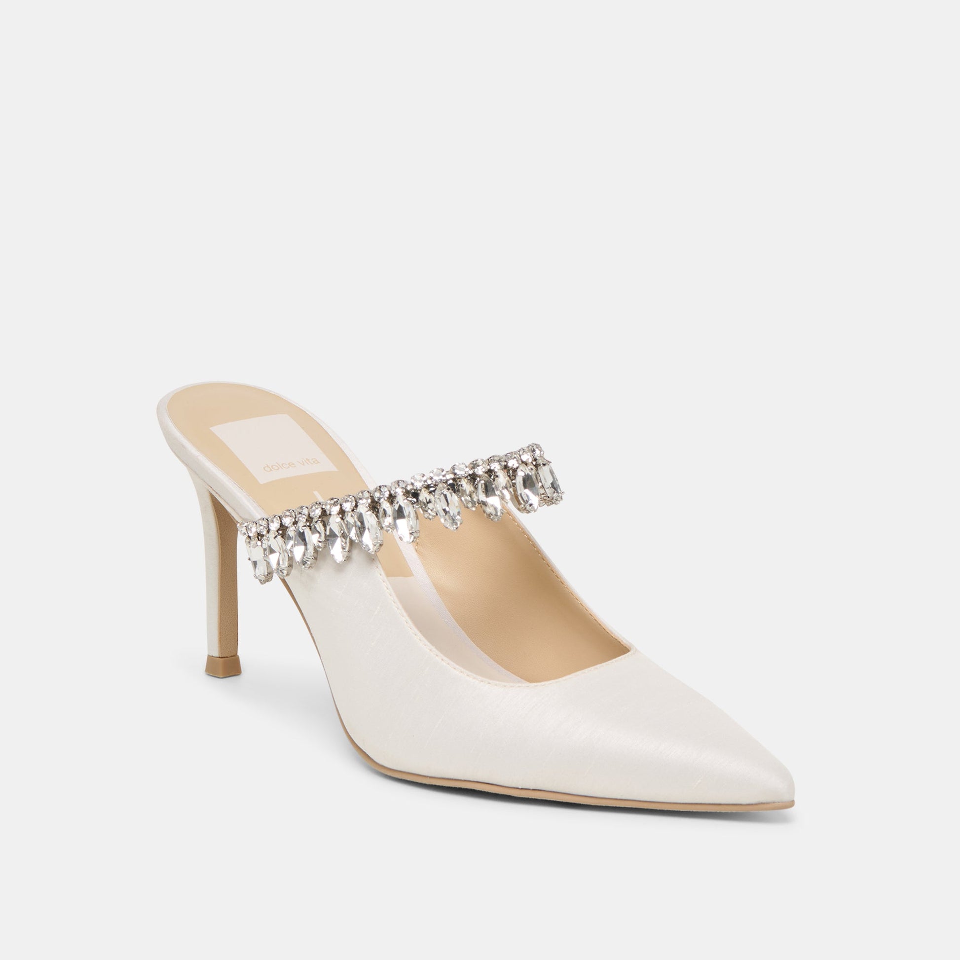 Keli Crystal White Satin Heels