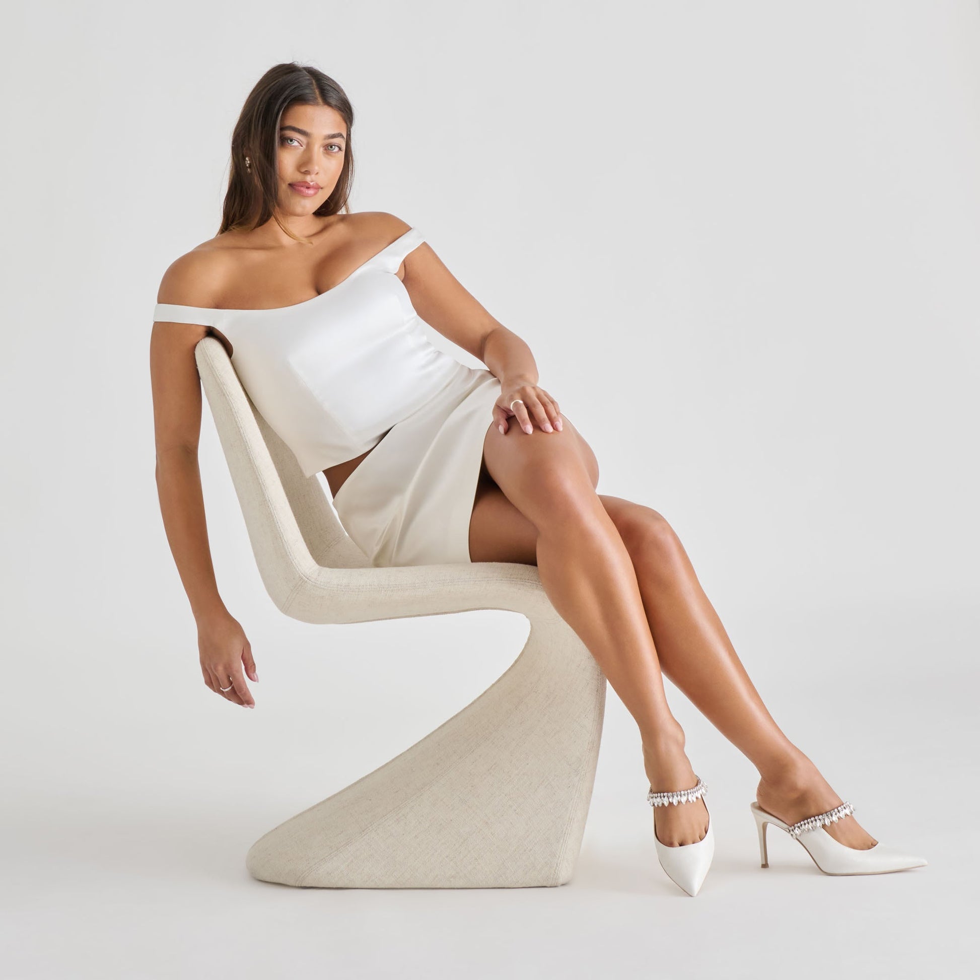 Keli Crystal White Satin Heels