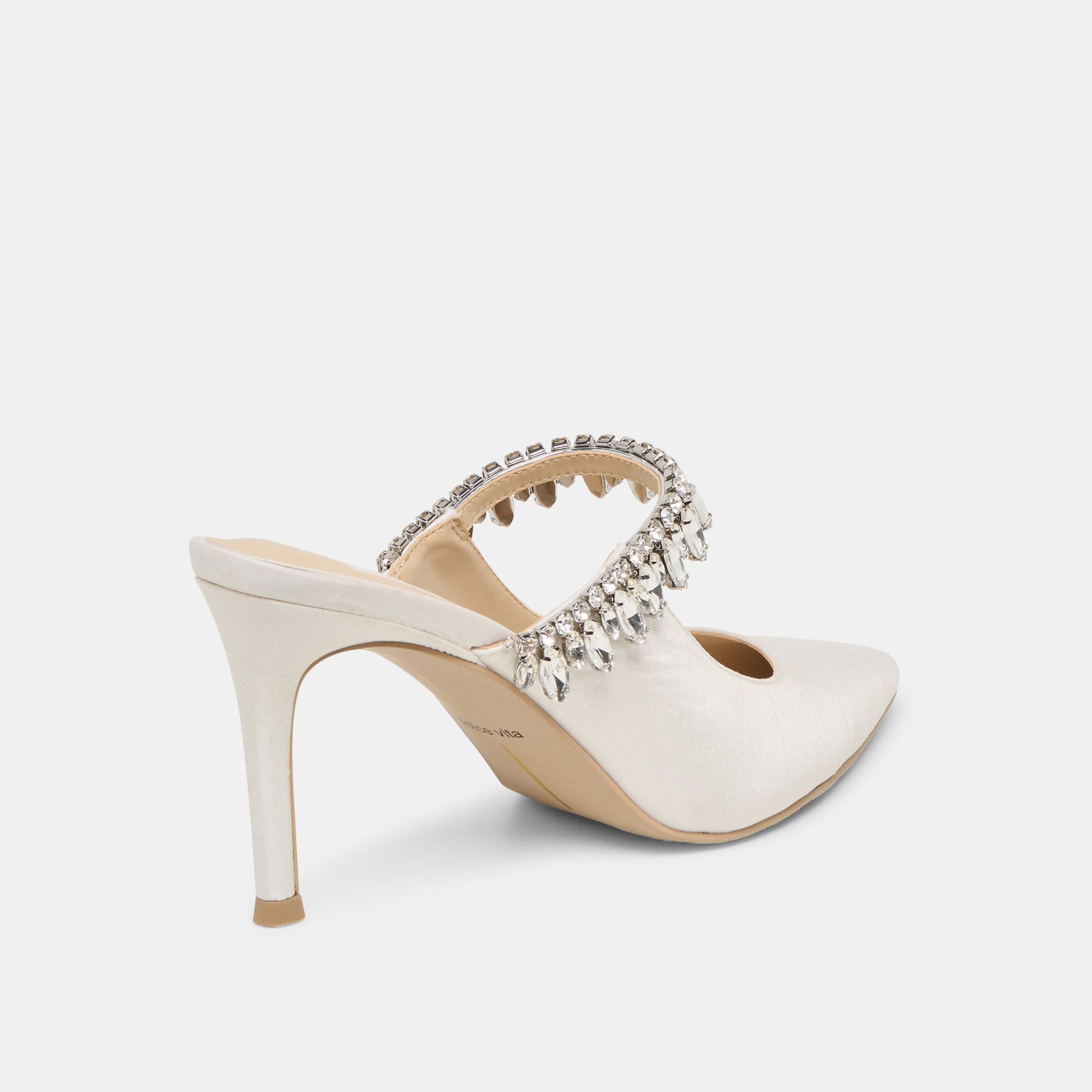 Keli Crystal White Satin Heels