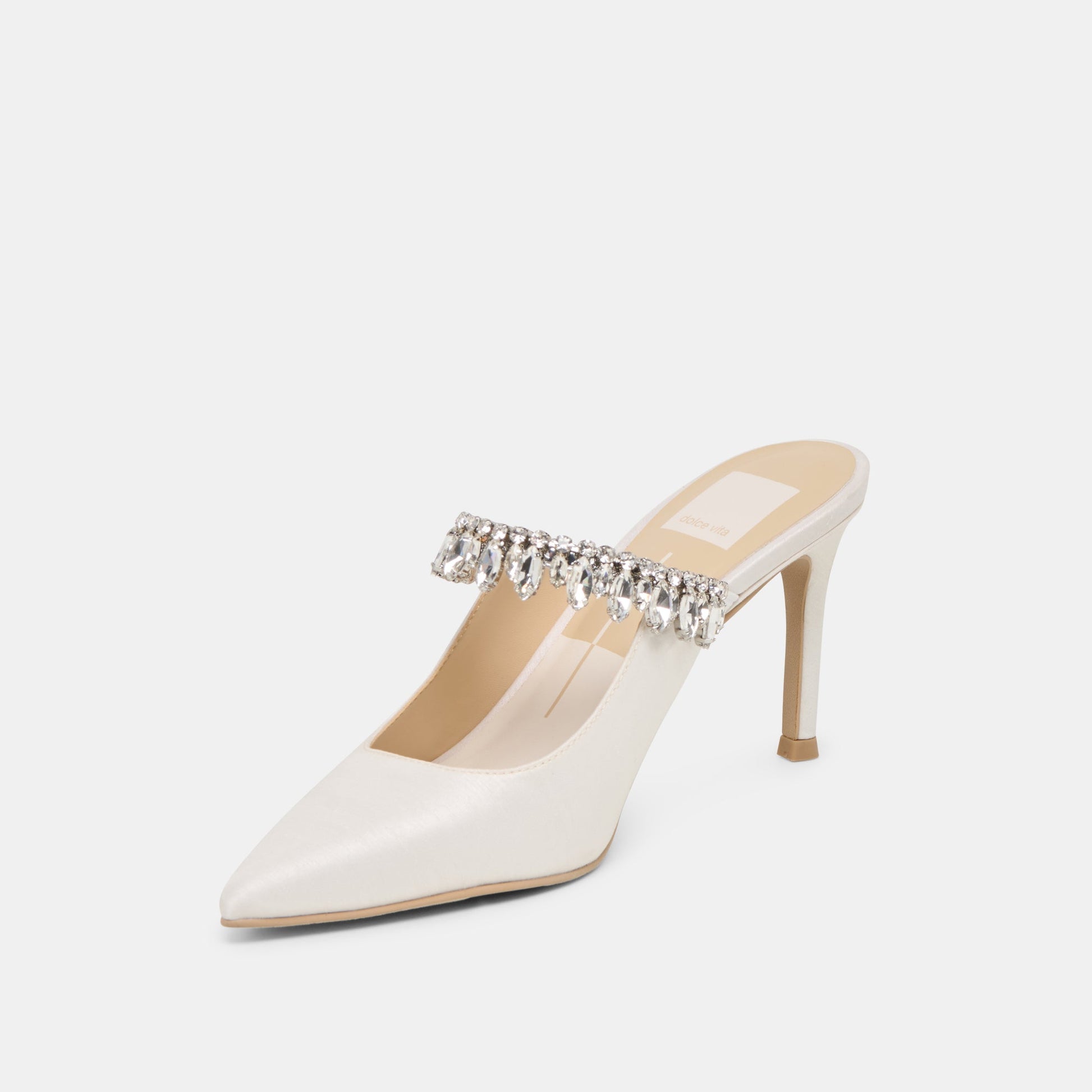 Keli Crystal White Satin Heels