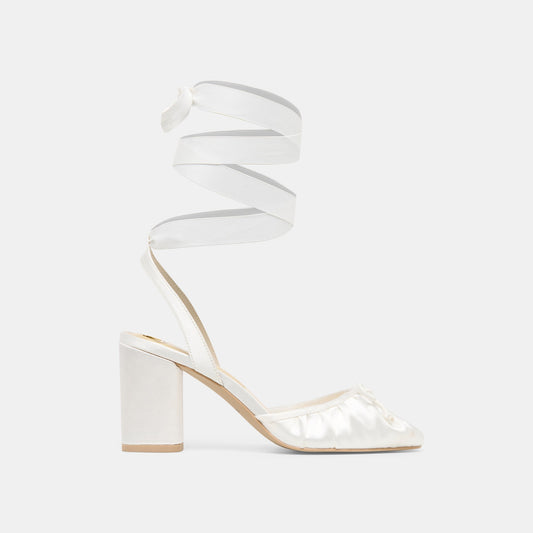 Tisha True White Satin Heels
