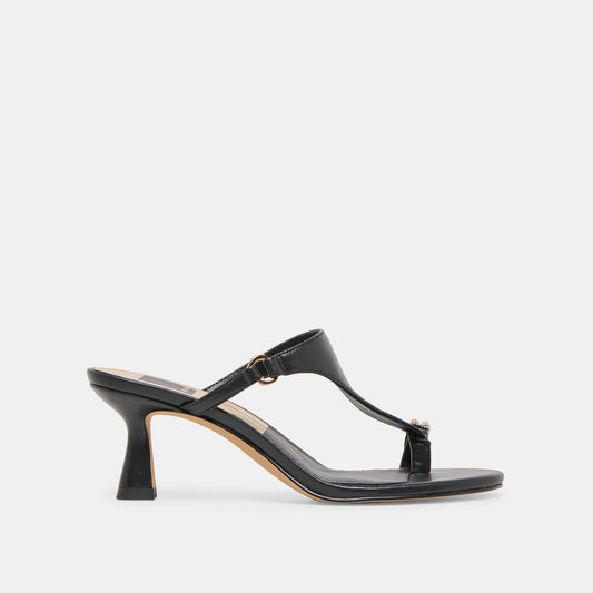 Derrel Black Leather Heels