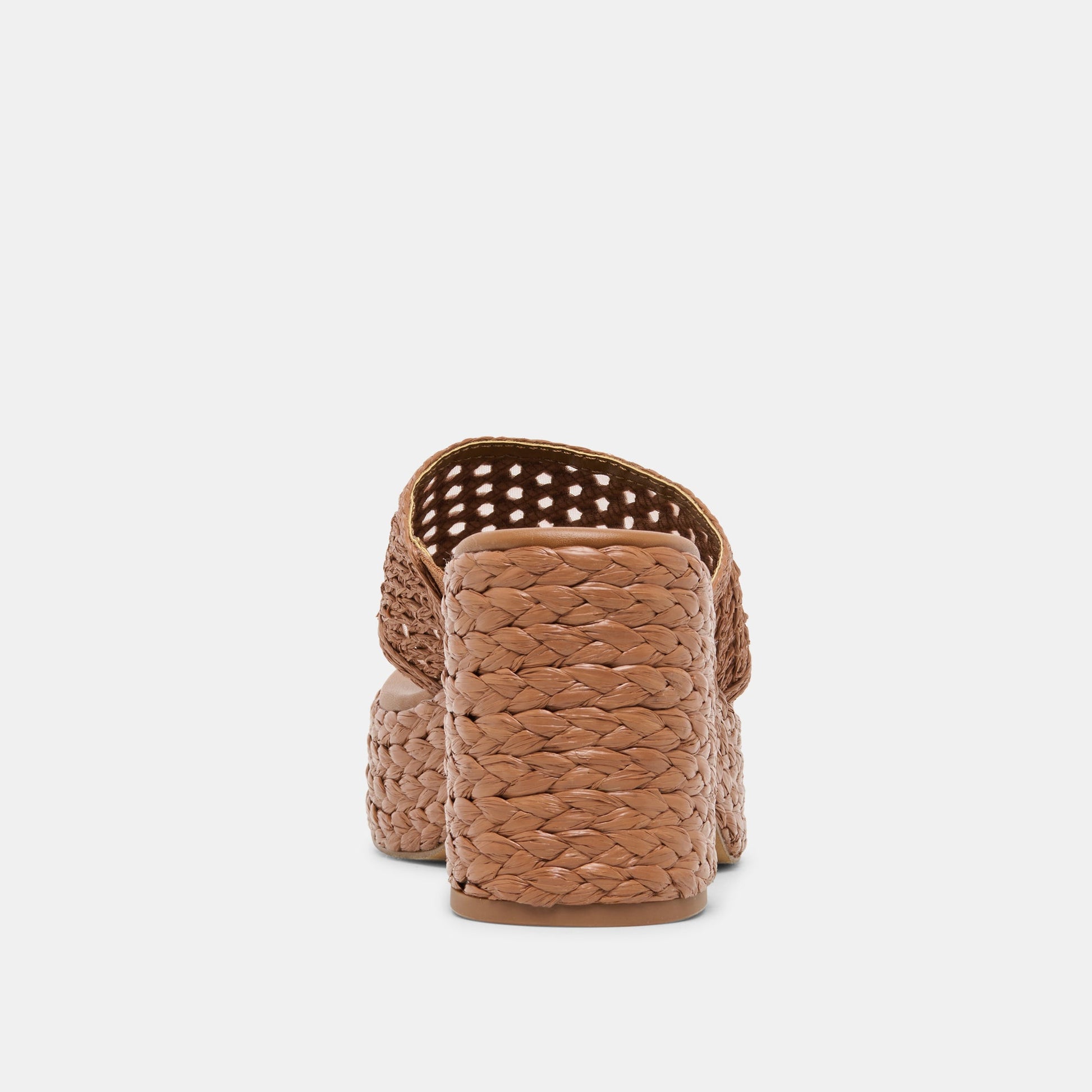 RIPPLE Mid Brown Raffia Platform Thong Block Heel