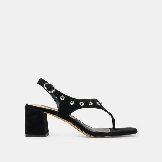 Yves Stud Onyx Suede Heels