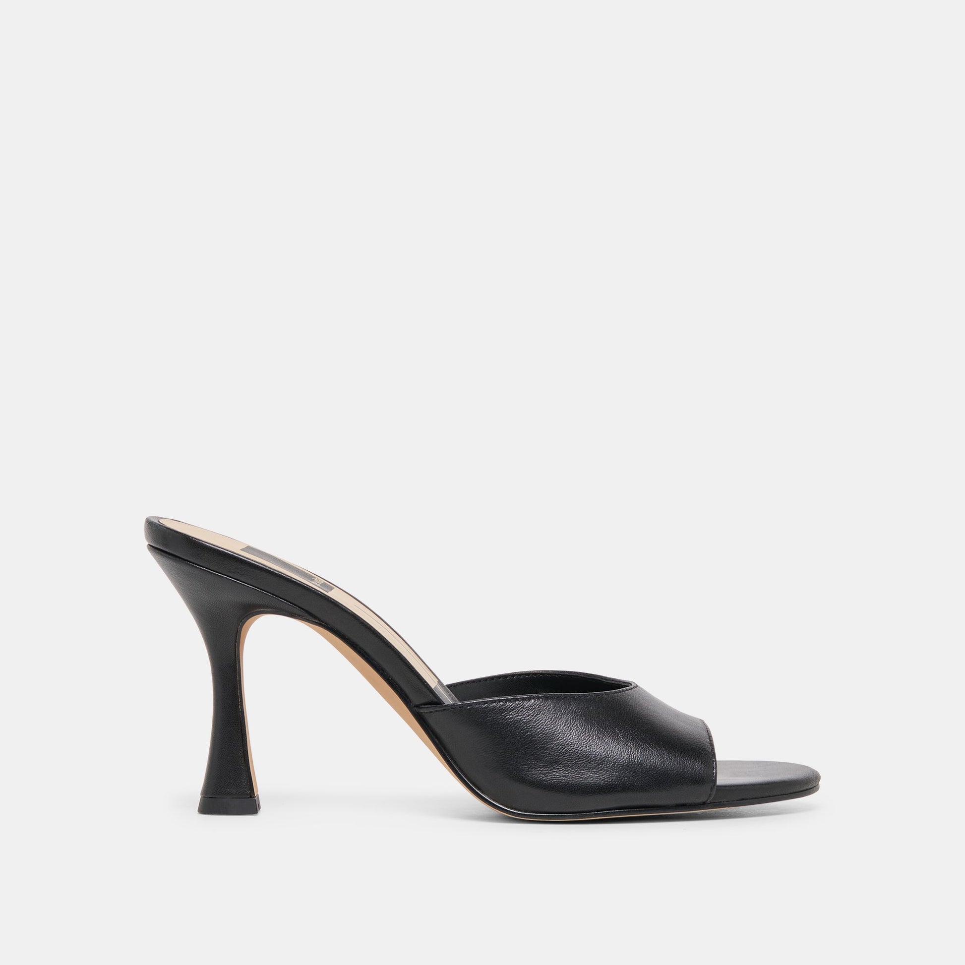 ROSHA Black Leather Open-Toe Mule Heels
