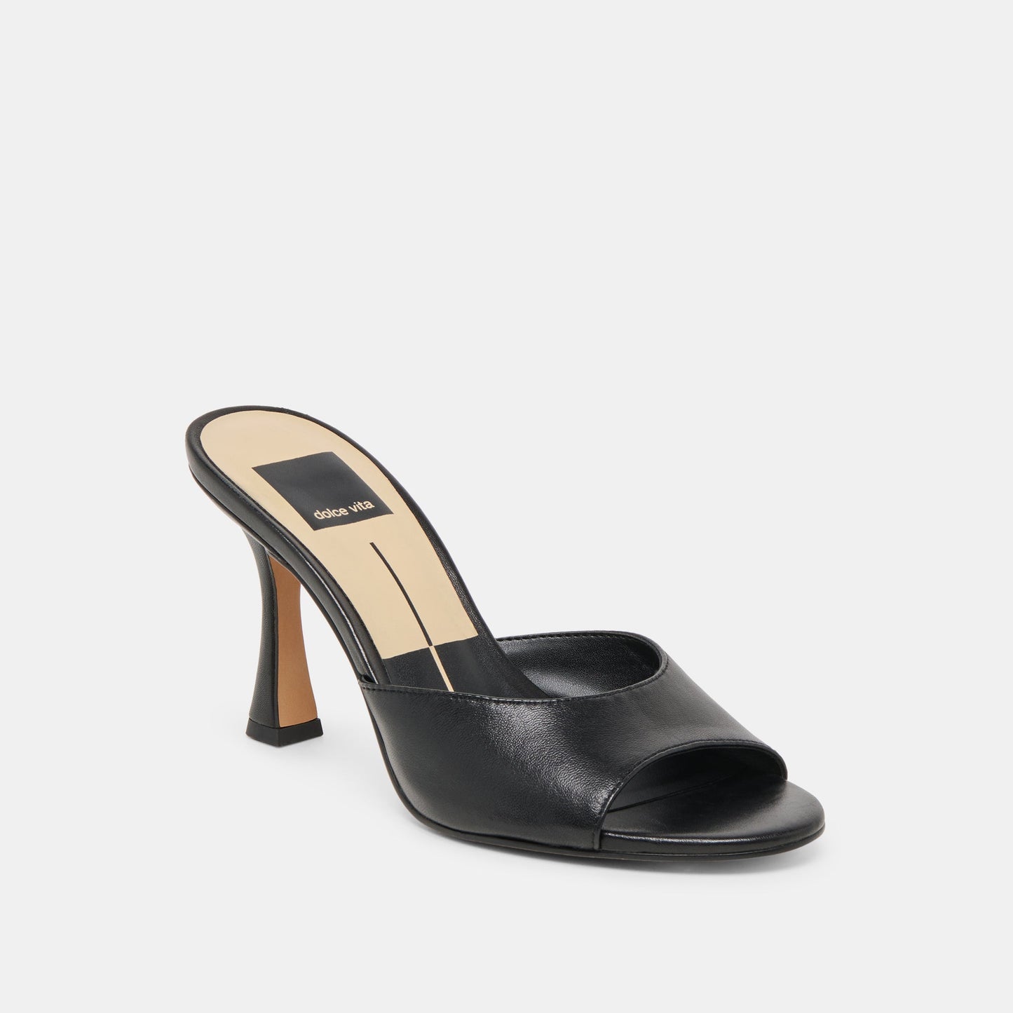 ROSHA Black Leather Open-Toe Mule Heels
