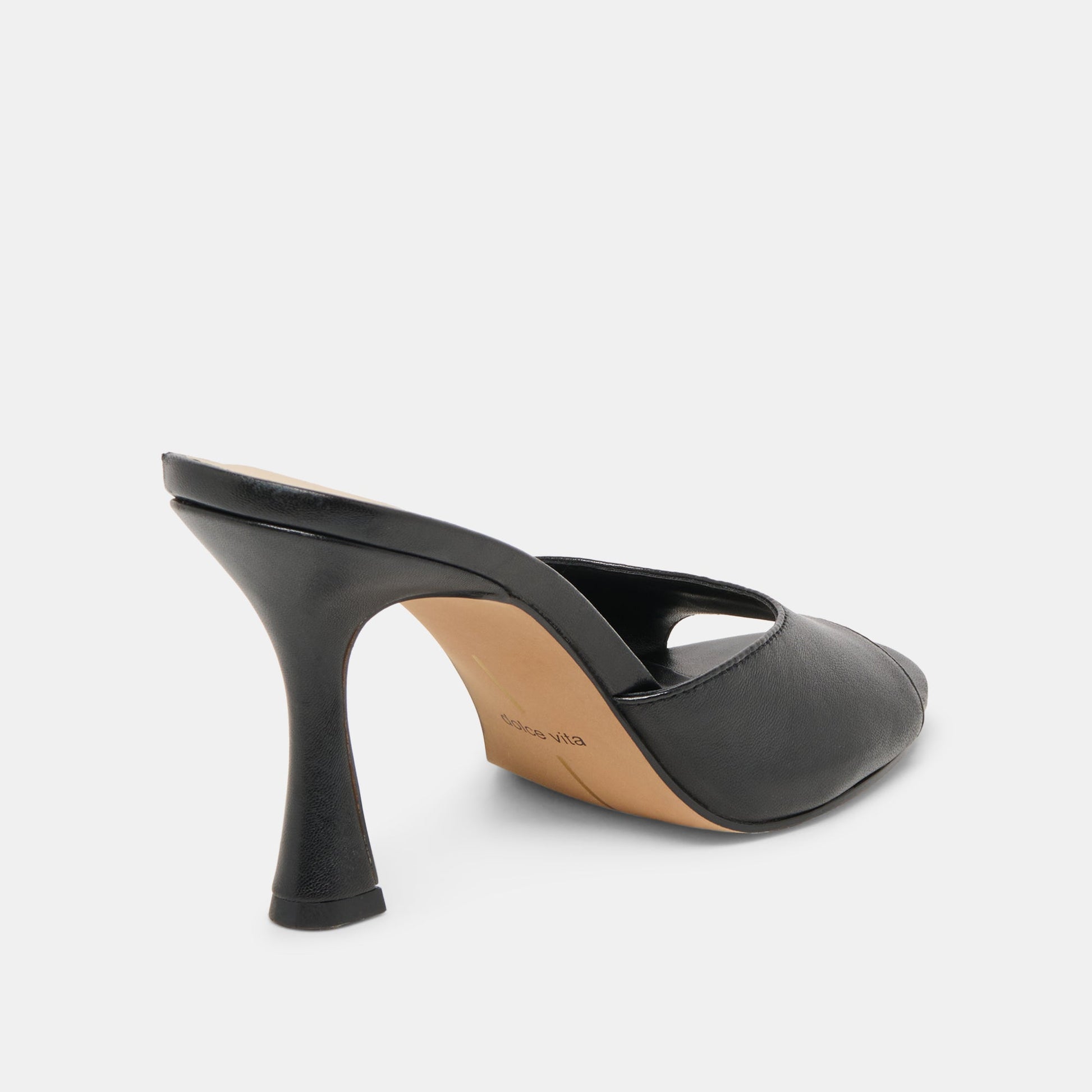 ROSHA Black Leather Open-Toe Mule Heels