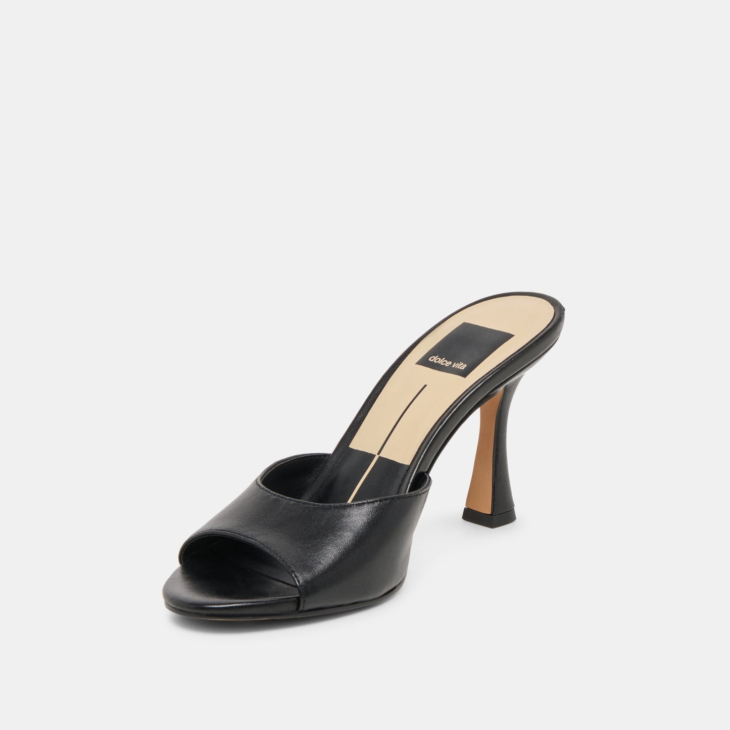 ROSHA Black Leather Open-Toe Mule Heels