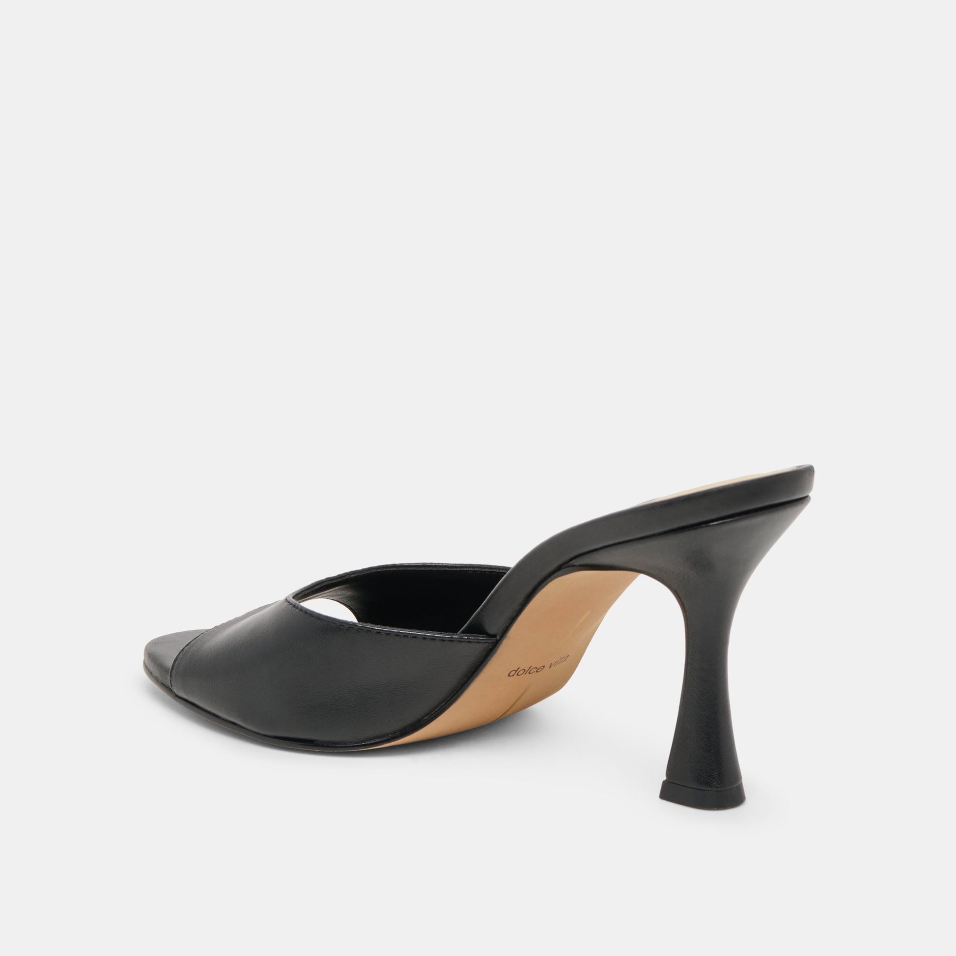 ROSHA Black Leather Open-Toe Mule Heels