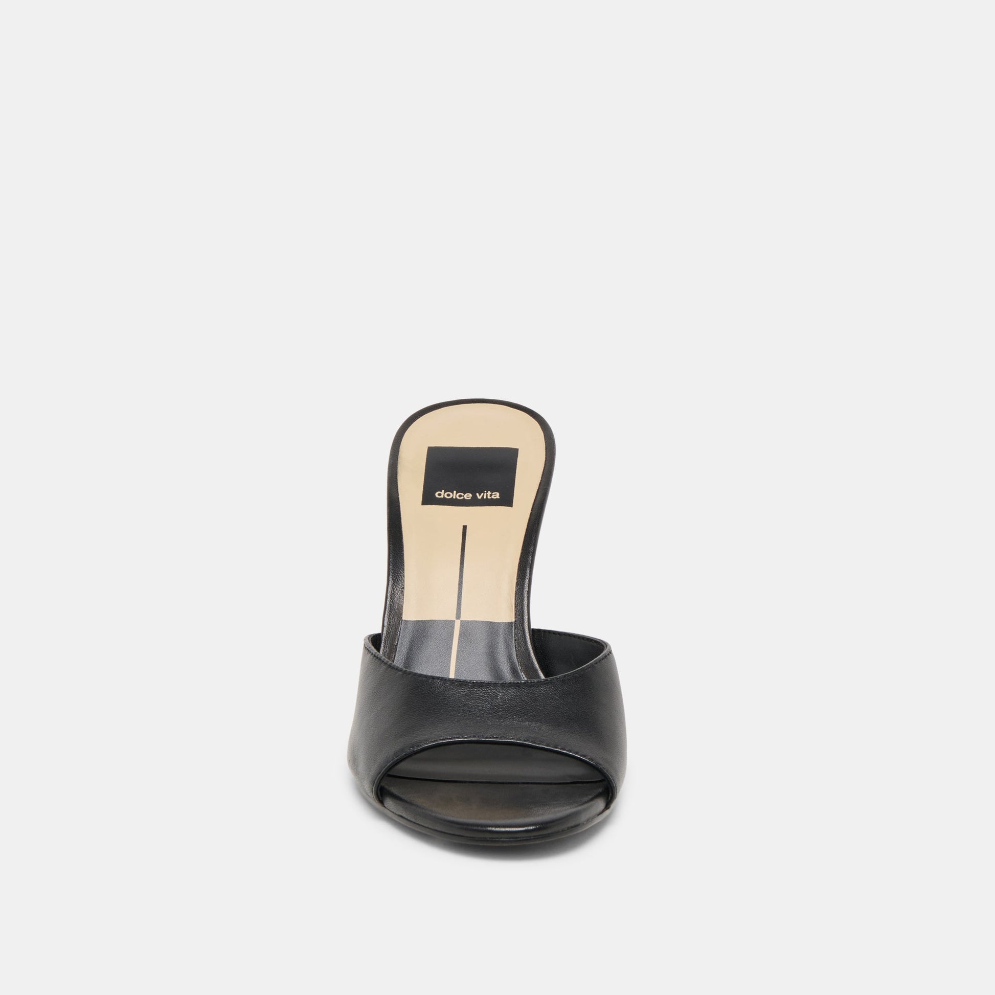 ROSHA Black Leather Open-Toe Mule Heels