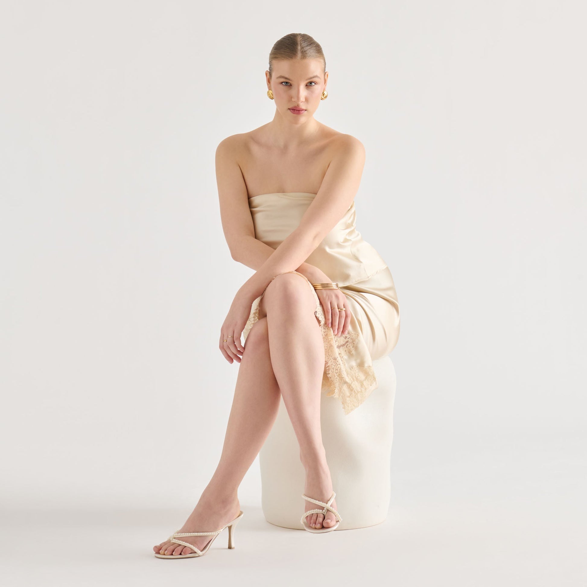 Liano Pearl Off White Satin Heels