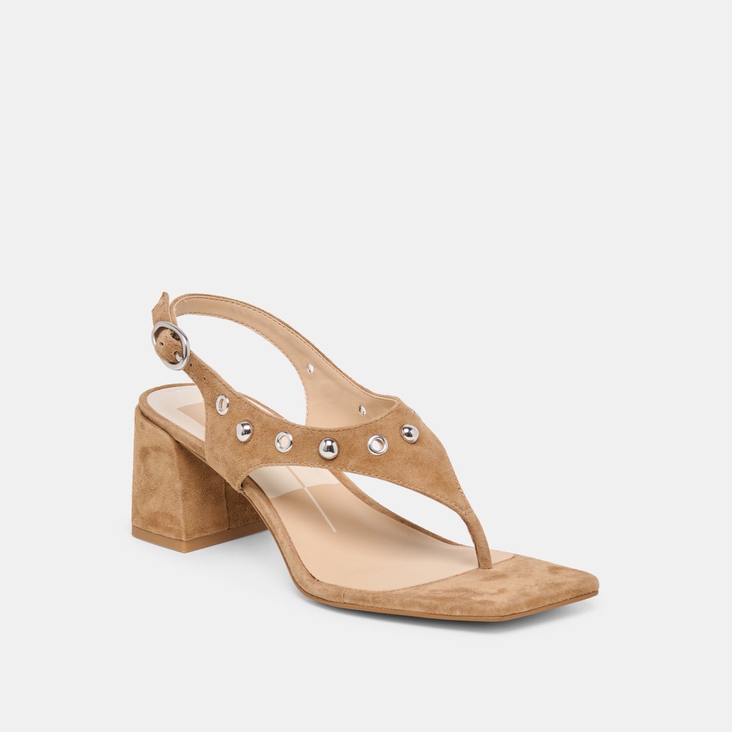Yves Stud Lt Brown Suede Heels