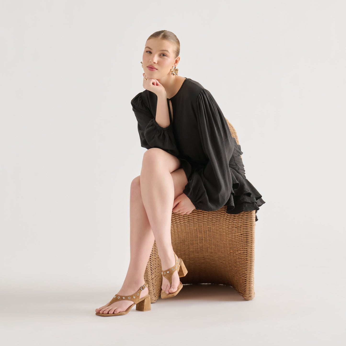 Yves Stud Lt Brown Suede Heels