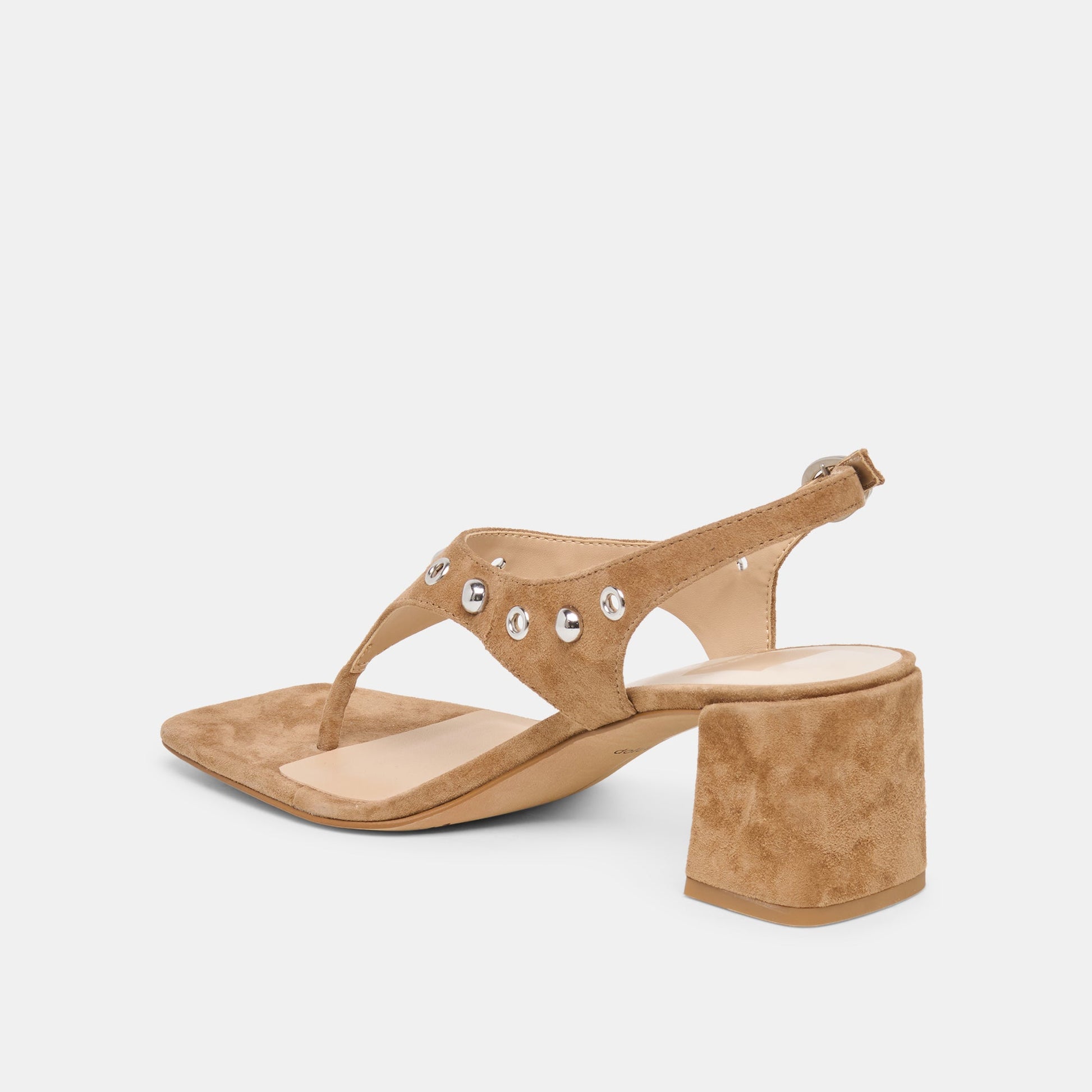 Yves Stud Lt Brown Suede Heels