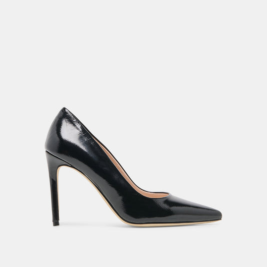 LANKY Black Leather Closed-Toe Pump Stiletto Heels