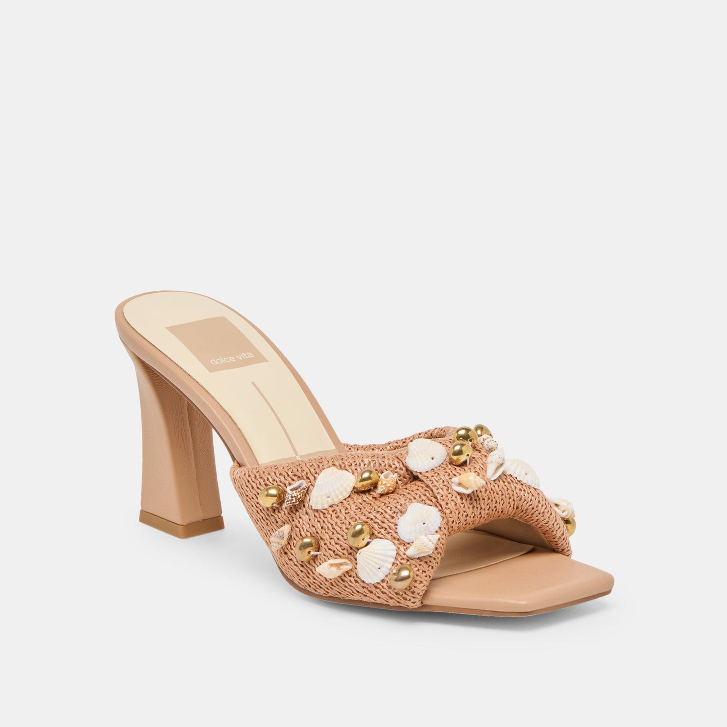 Tylah Toffee Beaded Raffia Heels