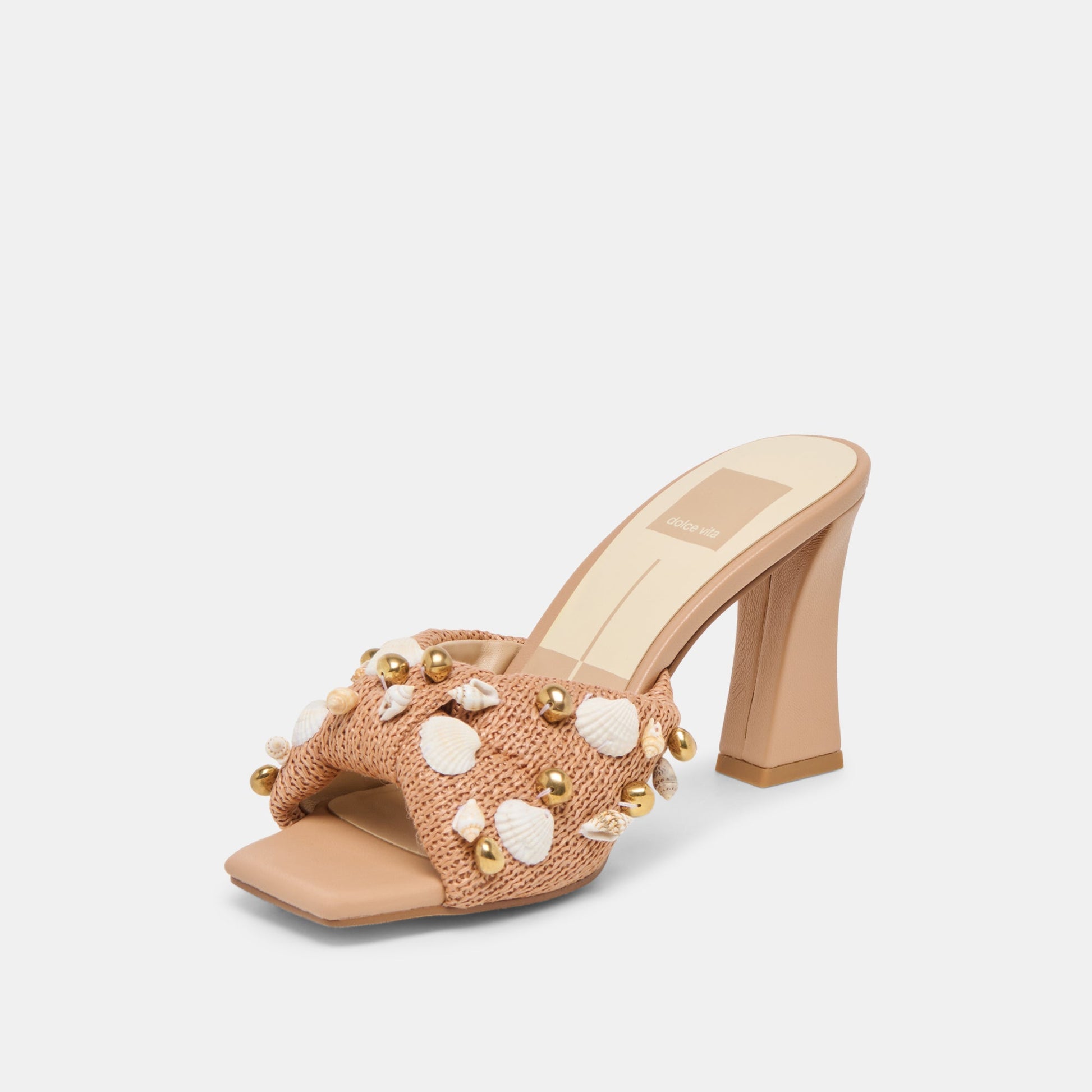 Tylah Toffee Beaded Raffia Heels