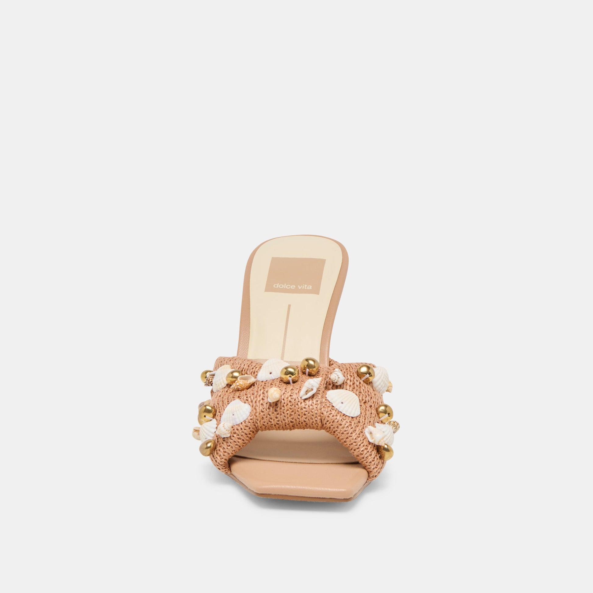 Tylah Toffee Beaded Raffia Heels