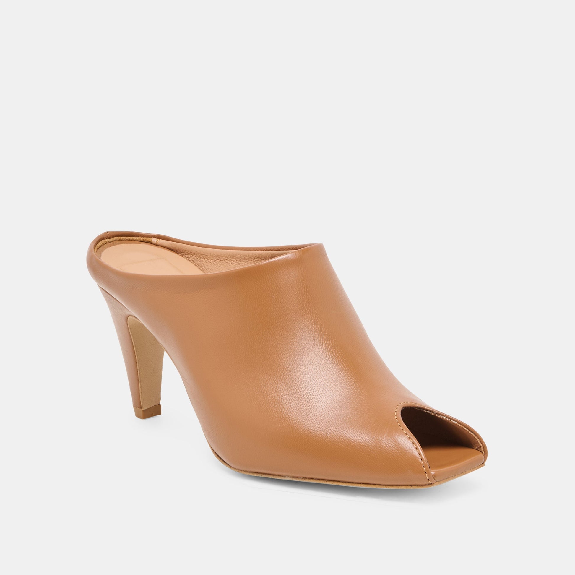MERY Brown Leather Peep-Toe Heels