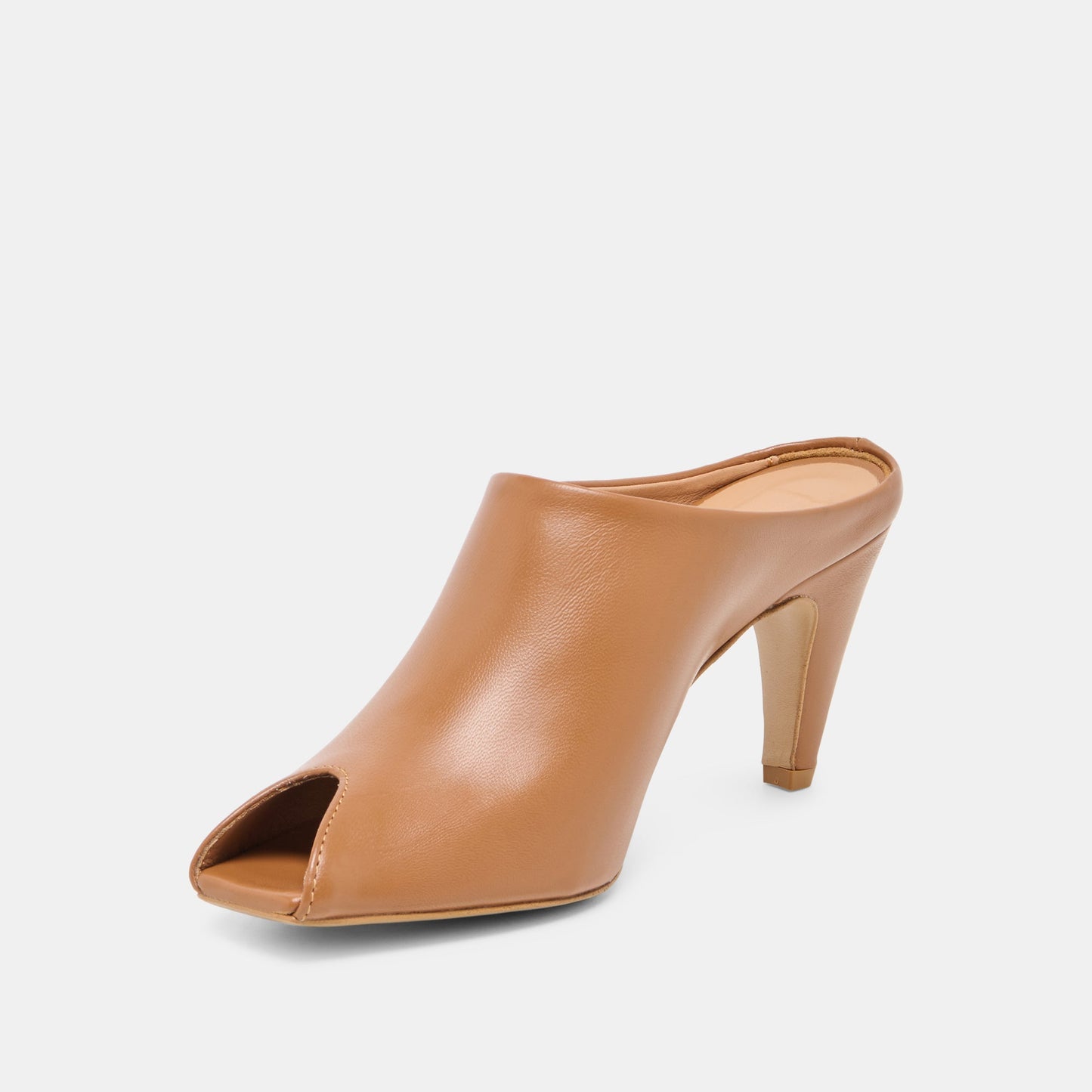 MERY Brown Leather Peep-Toe Heels