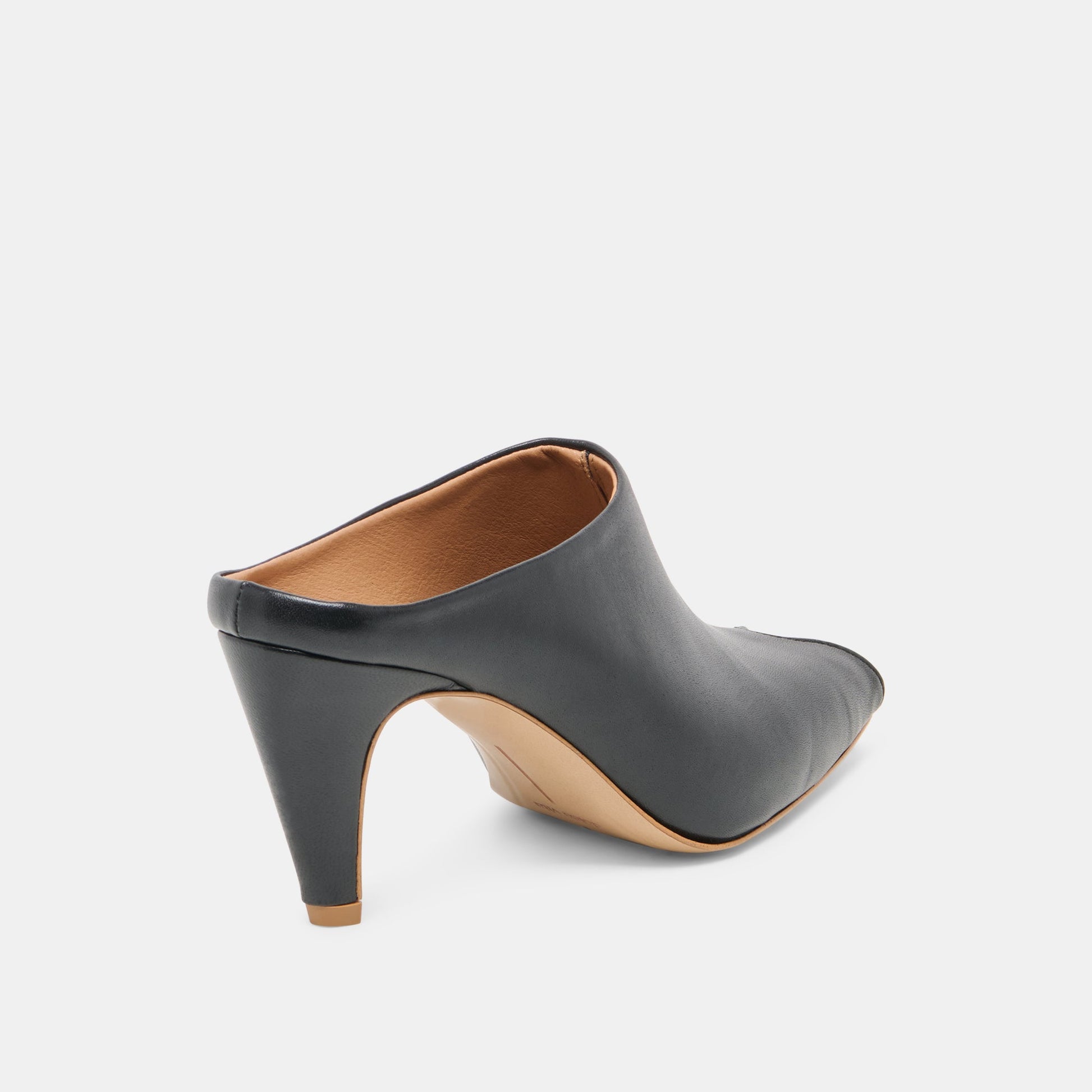 MERY Black Leather Peep-Toe Heels