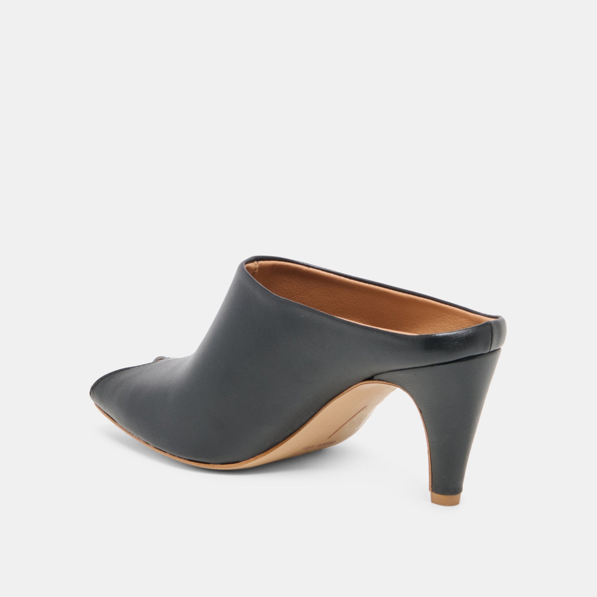 MERY Black Leather Peep-Toe Heels