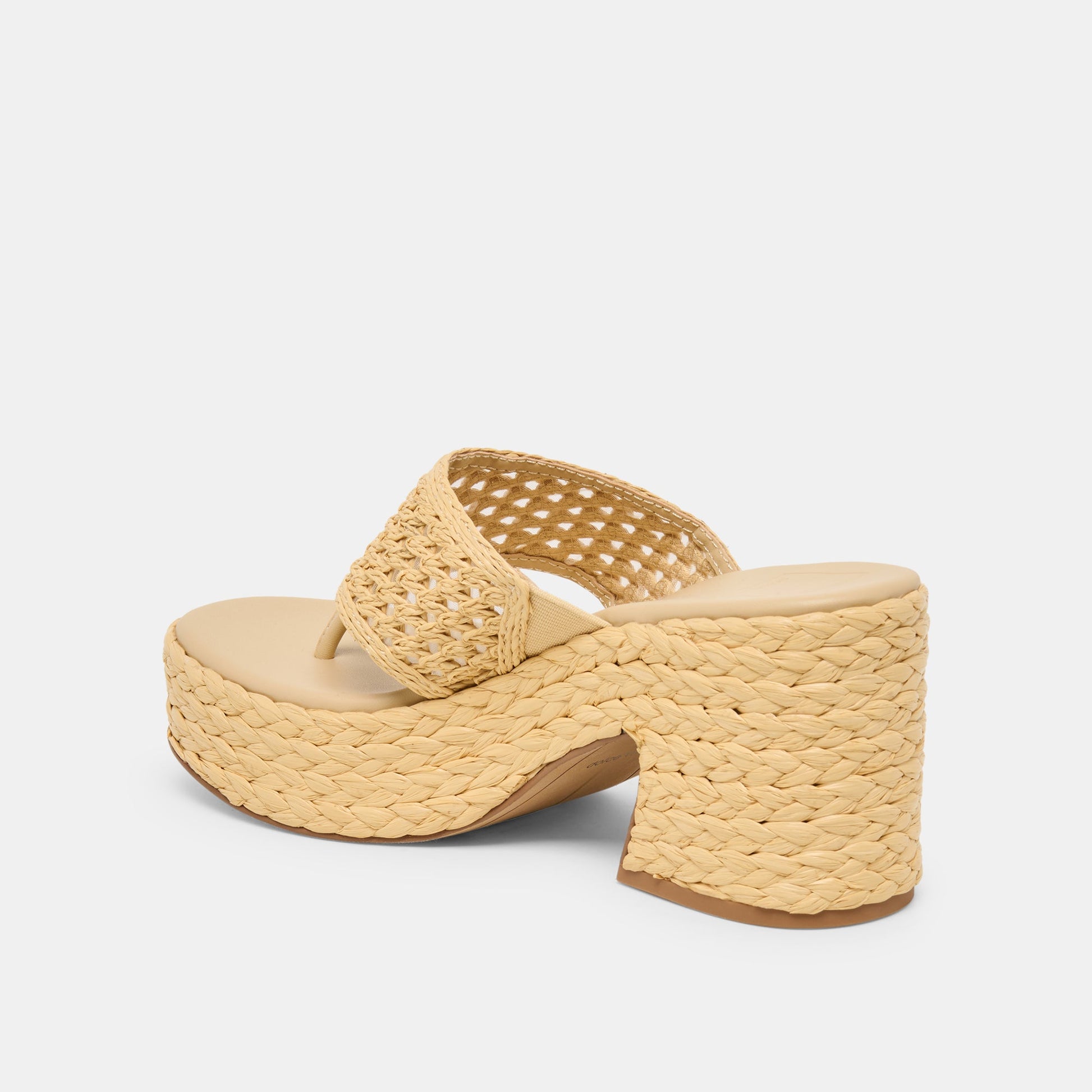 RIPPLE Lt Natural Raffia Platform Thong Block Heel