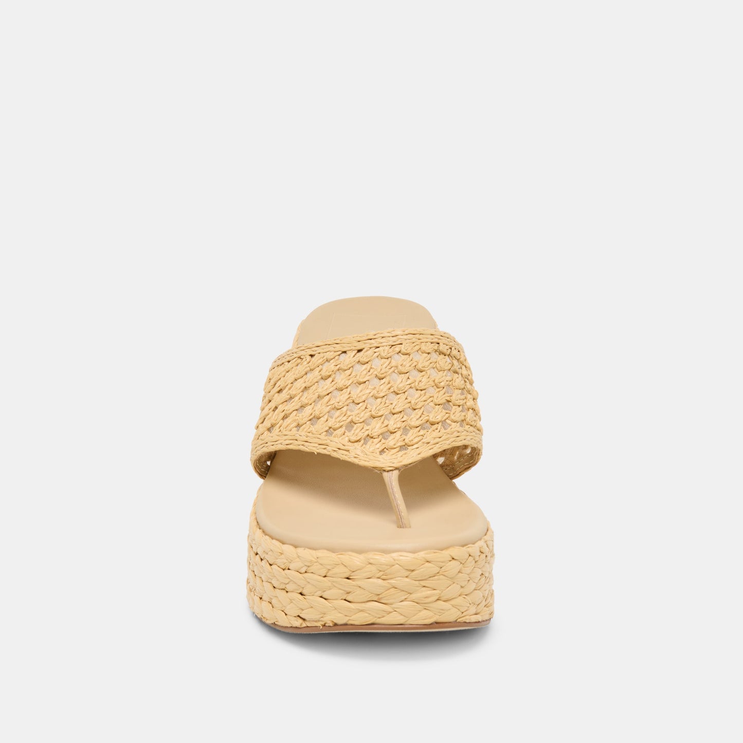 RIPPLE Lt Natural Raffia Platform Thong Block Heel